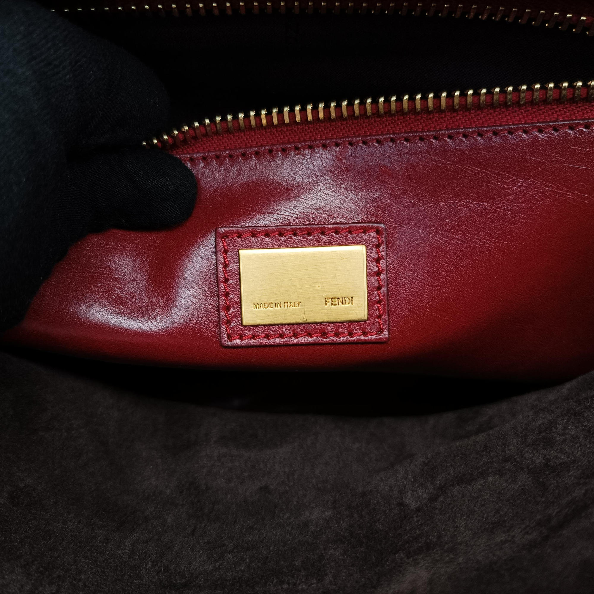 Pre-owned Fendi PEEKABOO Large Brown × Red pony hair× Leather 8BN210 shoulderbag | stylenewstar