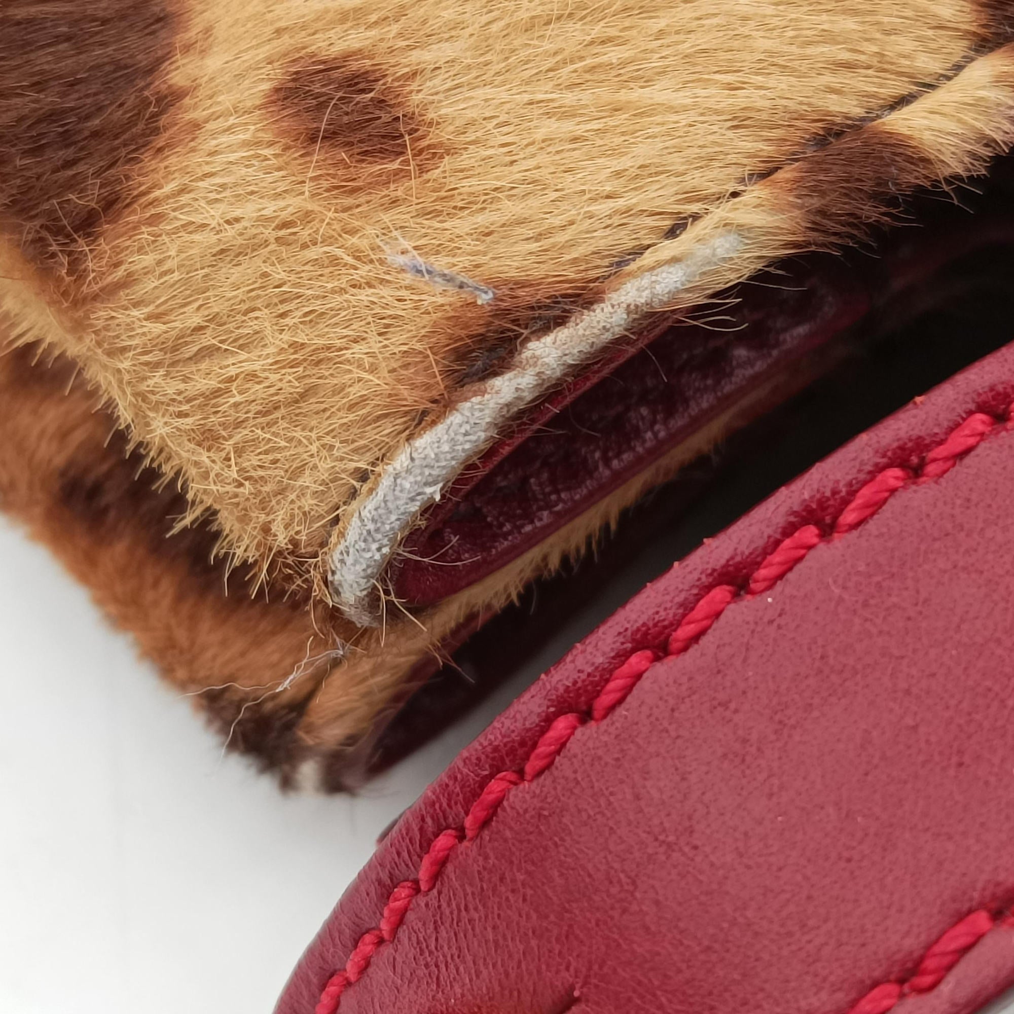 Pre-owned Fendi PEEKABOO Large Brown × Red pony hair× Leather 8BN210 shoulderbag | stylenewstar