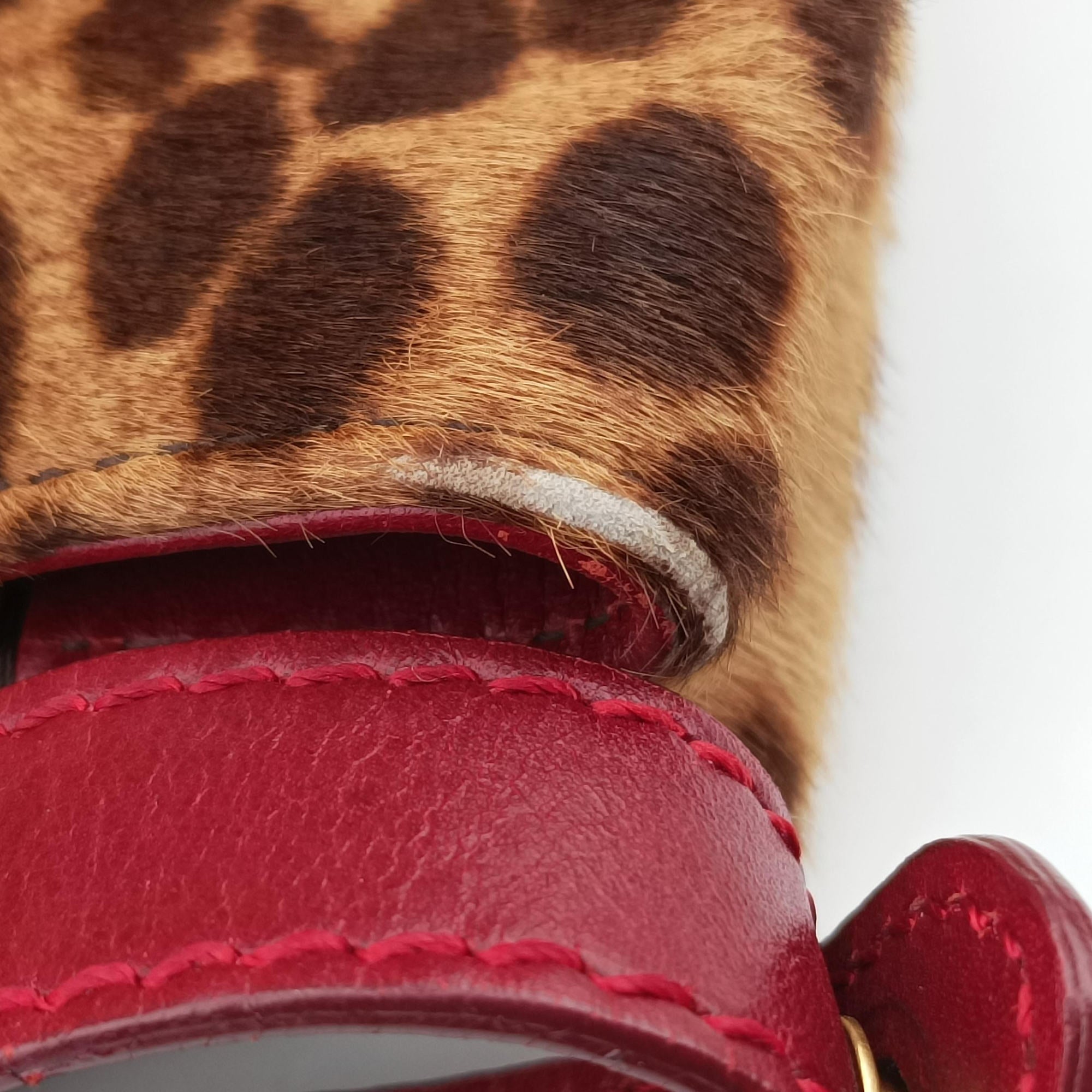 Pre-owned Fendi PEEKABOO Large Brown × Red pony hair× Leather 8BN210 shoulderbag | stylenewstar