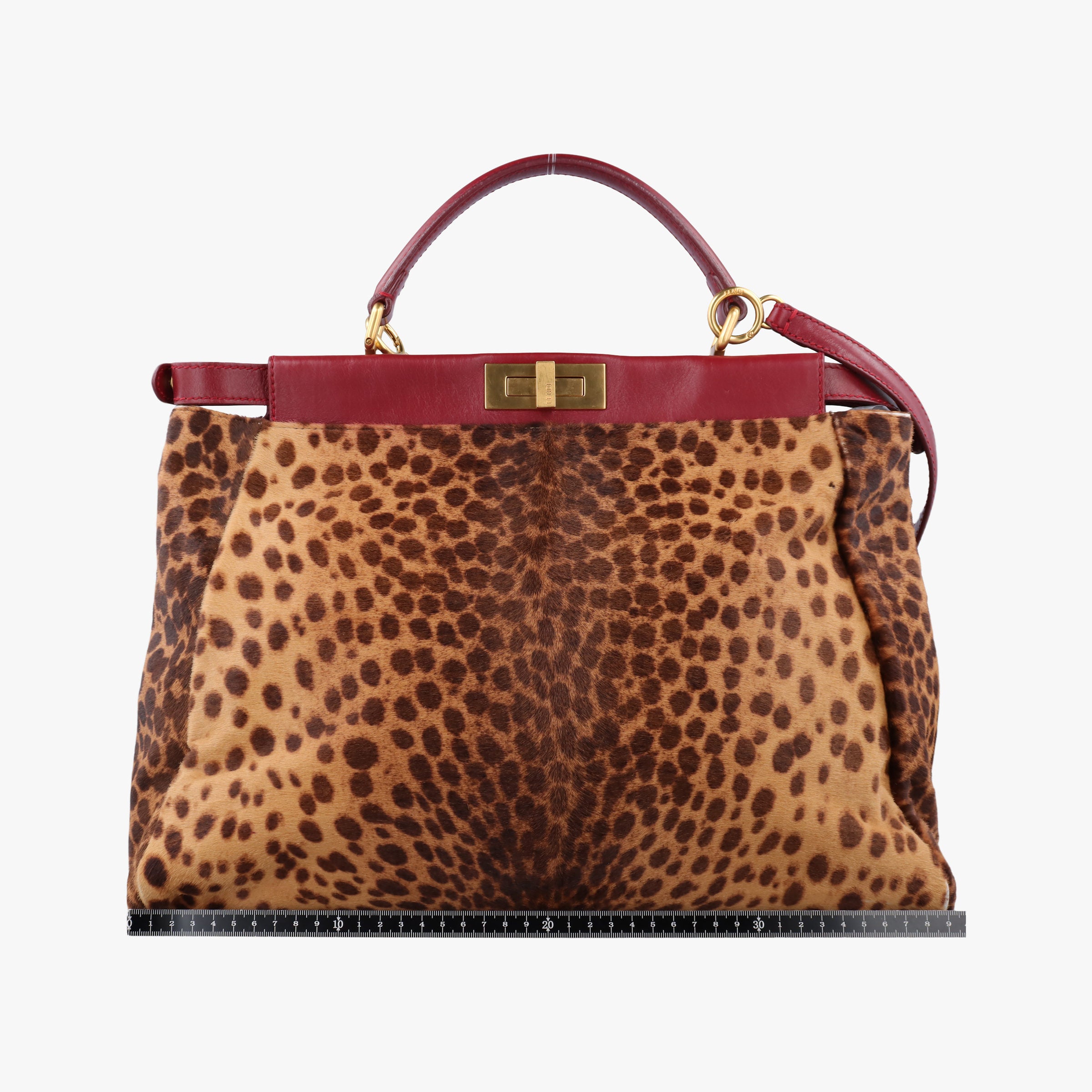 Pre-owned Fendi PEEKABOO Large Brown × Red pony hair× Leather 8BN210 shoulderbag | stylenewstar