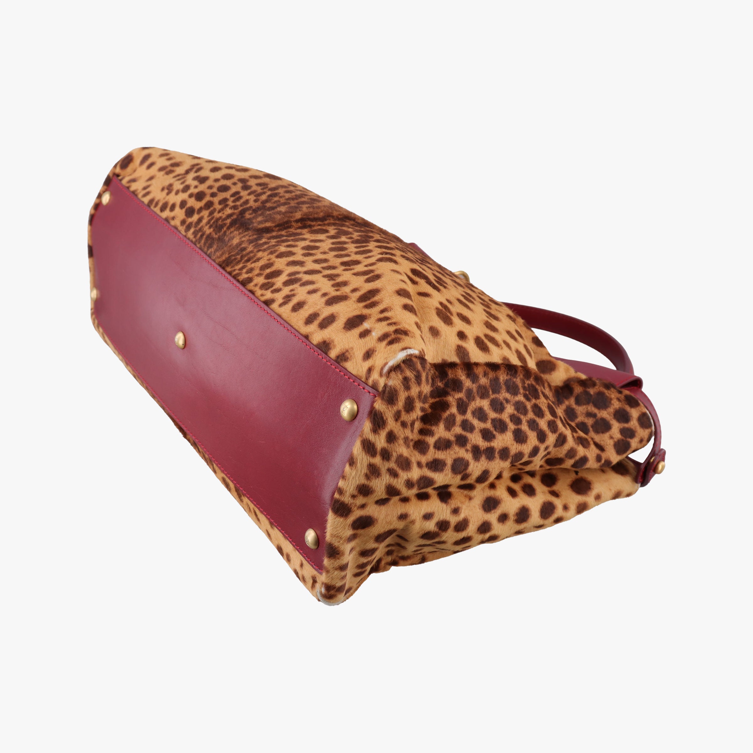 Pre-owned Fendi PEEKABOO Large Brown × Red pony hair× Leather 8BN210 shoulderbag | stylenewstar