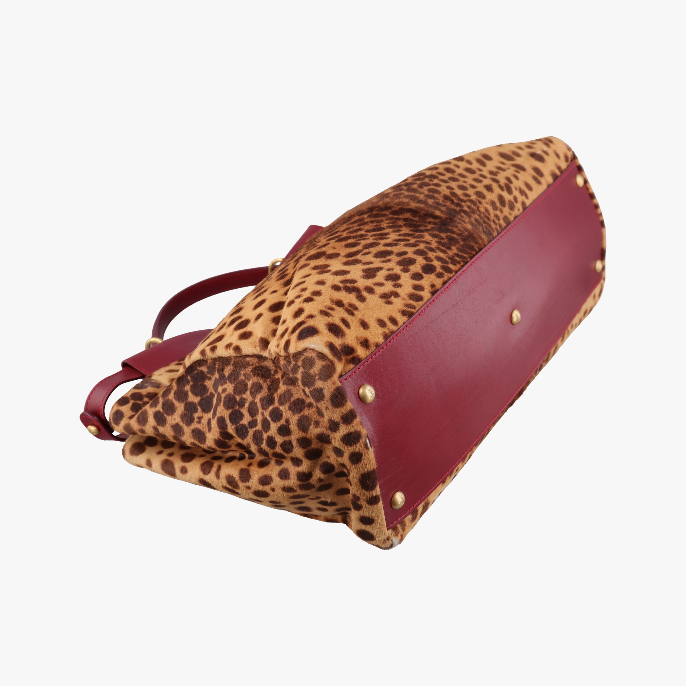 Pre-owned Fendi PEEKABOO Large Brown × Red pony hair× Leather 8BN210 shoulderbag | stylenewstar