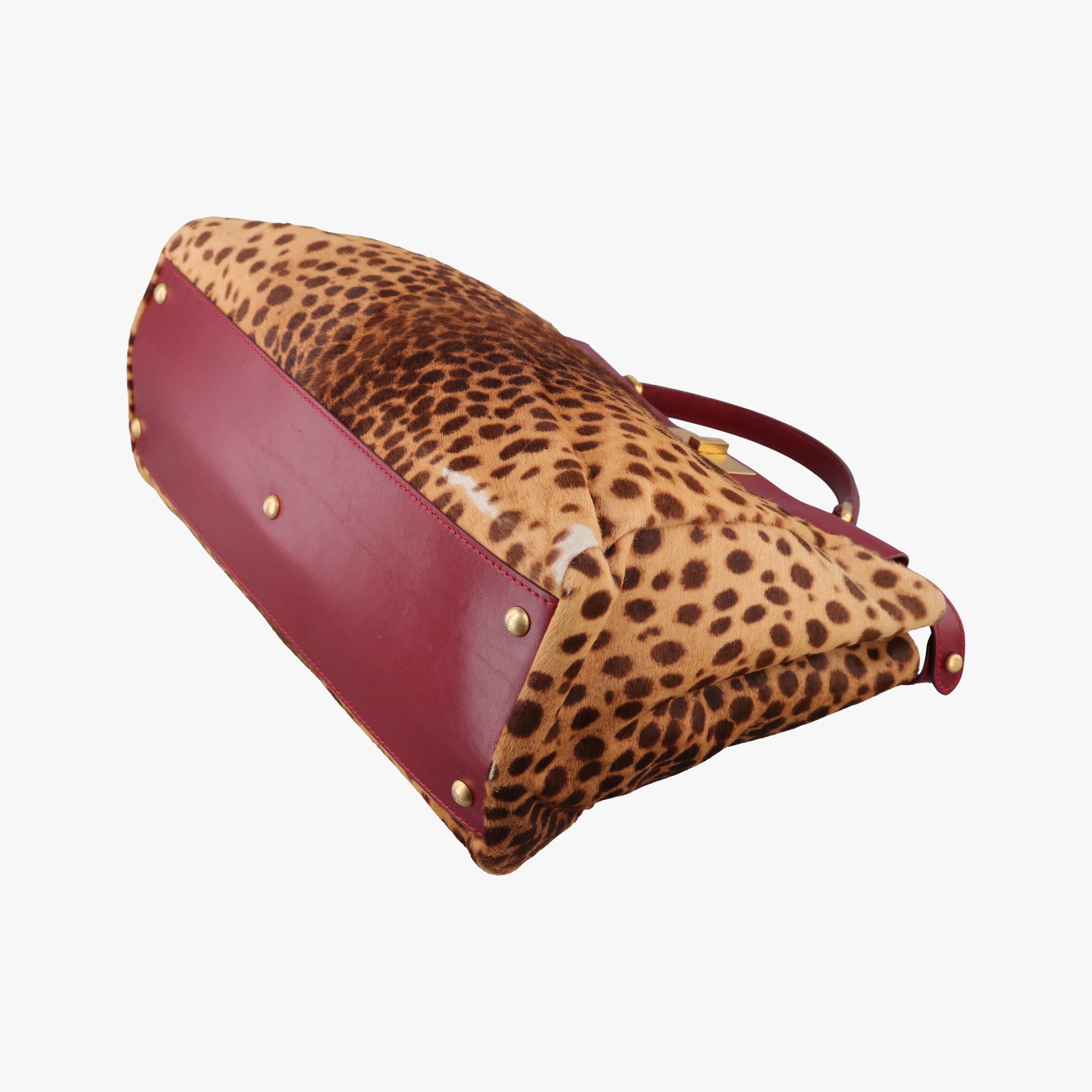Pre-owned Fendi PEEKABOO Large Brown × Red pony hair× Leather 8BN210 shoulderbag | stylenewstar