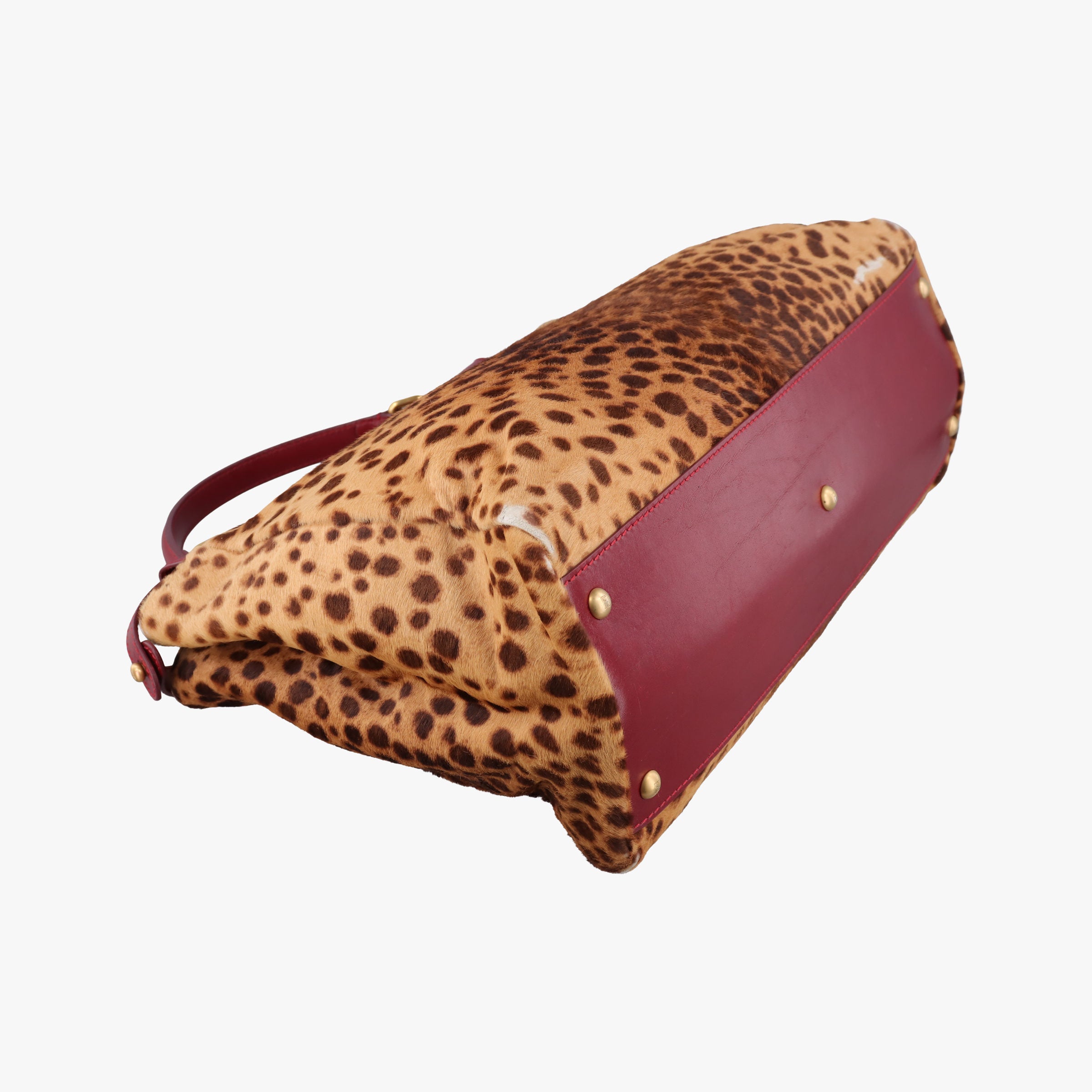 Pre-owned Fendi PEEKABOO Large Brown × Red pony hair× Leather 8BN210 shoulderbag | stylenewstar