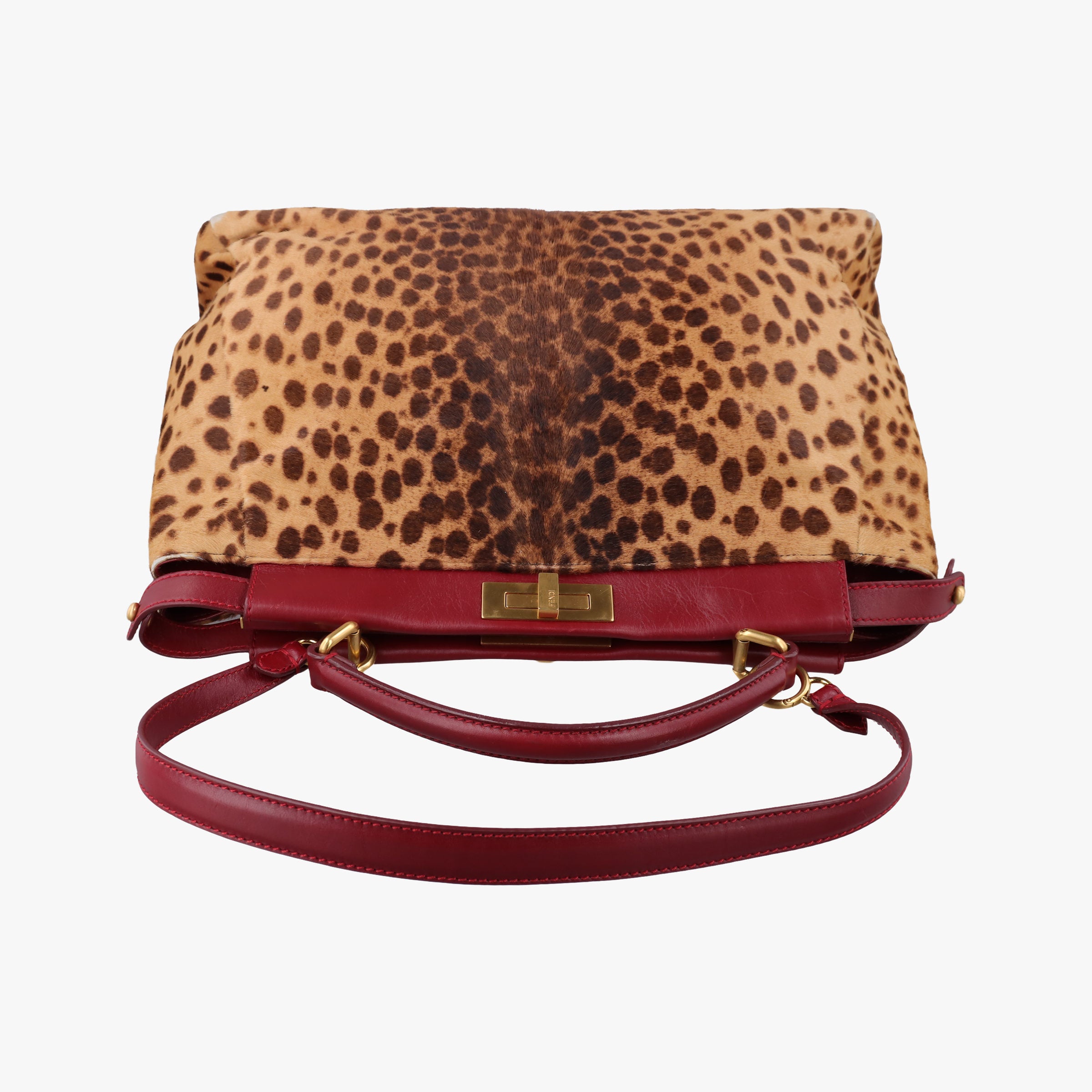 Pre-owned Fendi PEEKABOO Large Brown × Red pony hair× Leather 8BN210 shoulderbag | stylenewstar