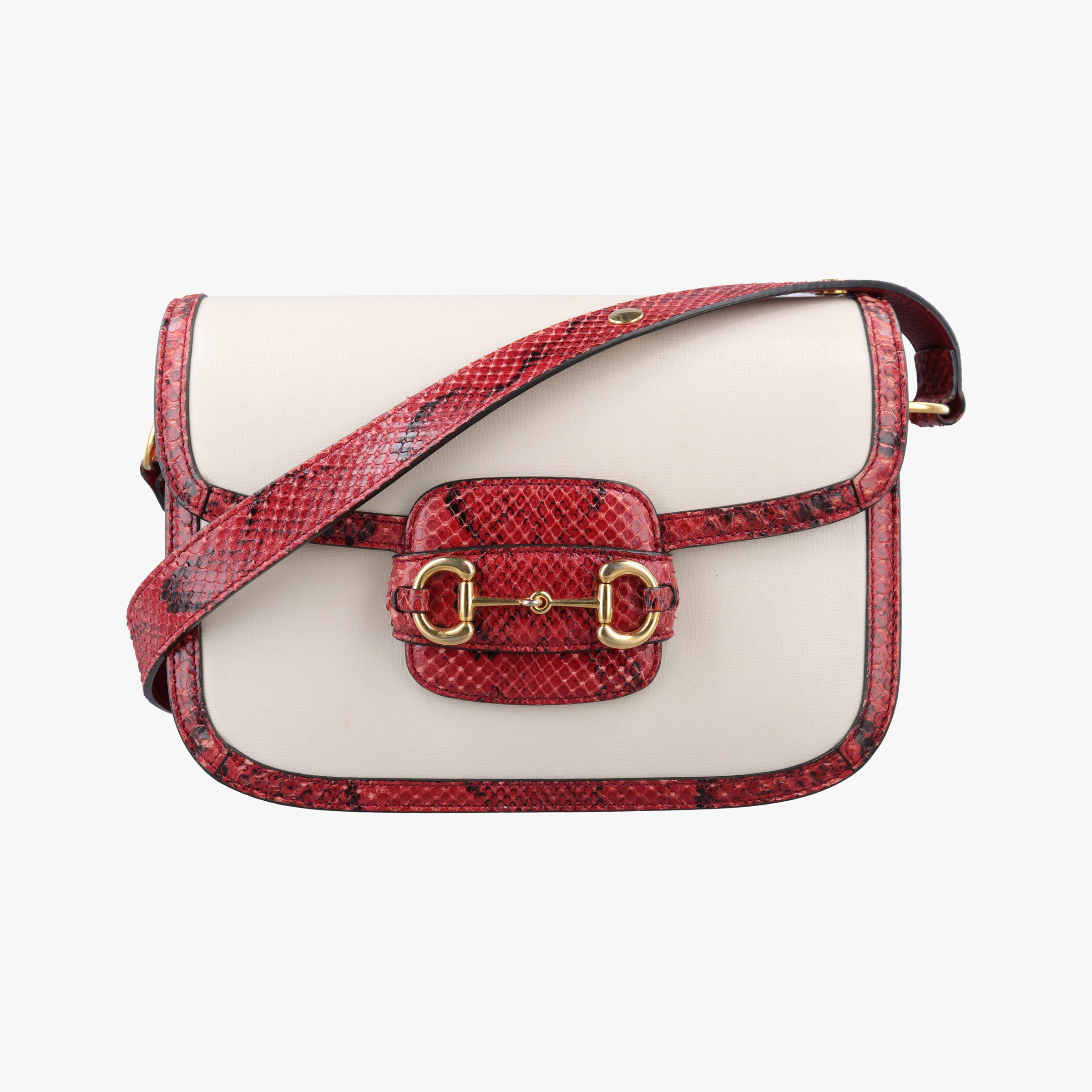 Pre-owned Gucci Horsebit 1955 White Leather ásnakeskin 602204 shoulderbag | stylenewstar