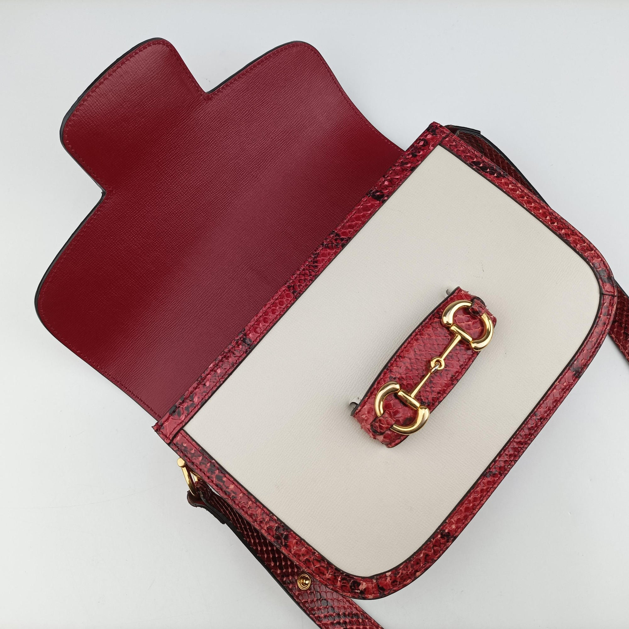 Pre-owned Gucci Horsebit 1955 White Leather ásnakeskin 602204 shoulderbag | stylenewstar
