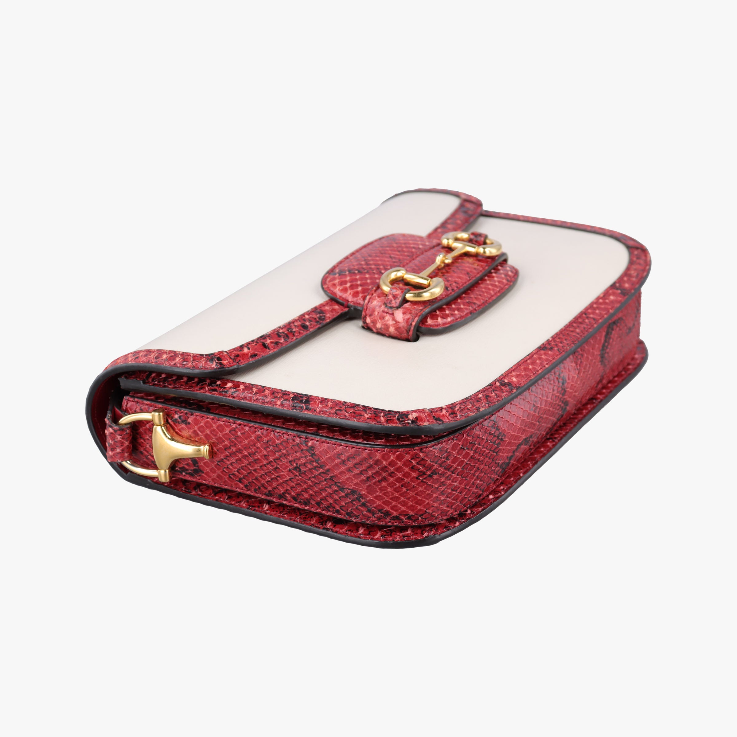 Pre-owned Gucci Horsebit 1955 White Leather ásnakeskin 602204 shoulderbag | stylenewstar