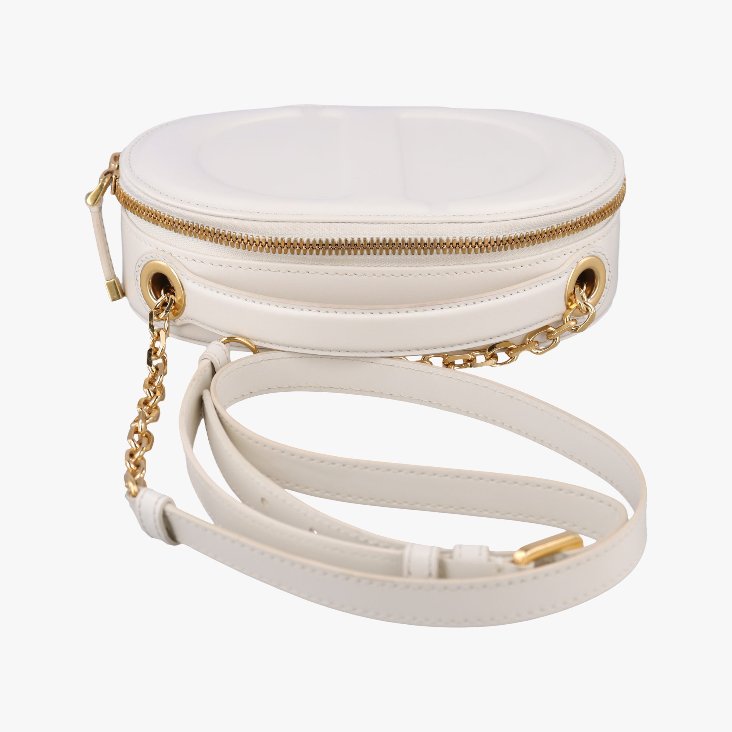 Pre-owned Christian Dior Oval Camera Bag White Leather  shoulderbag | stylenewstar