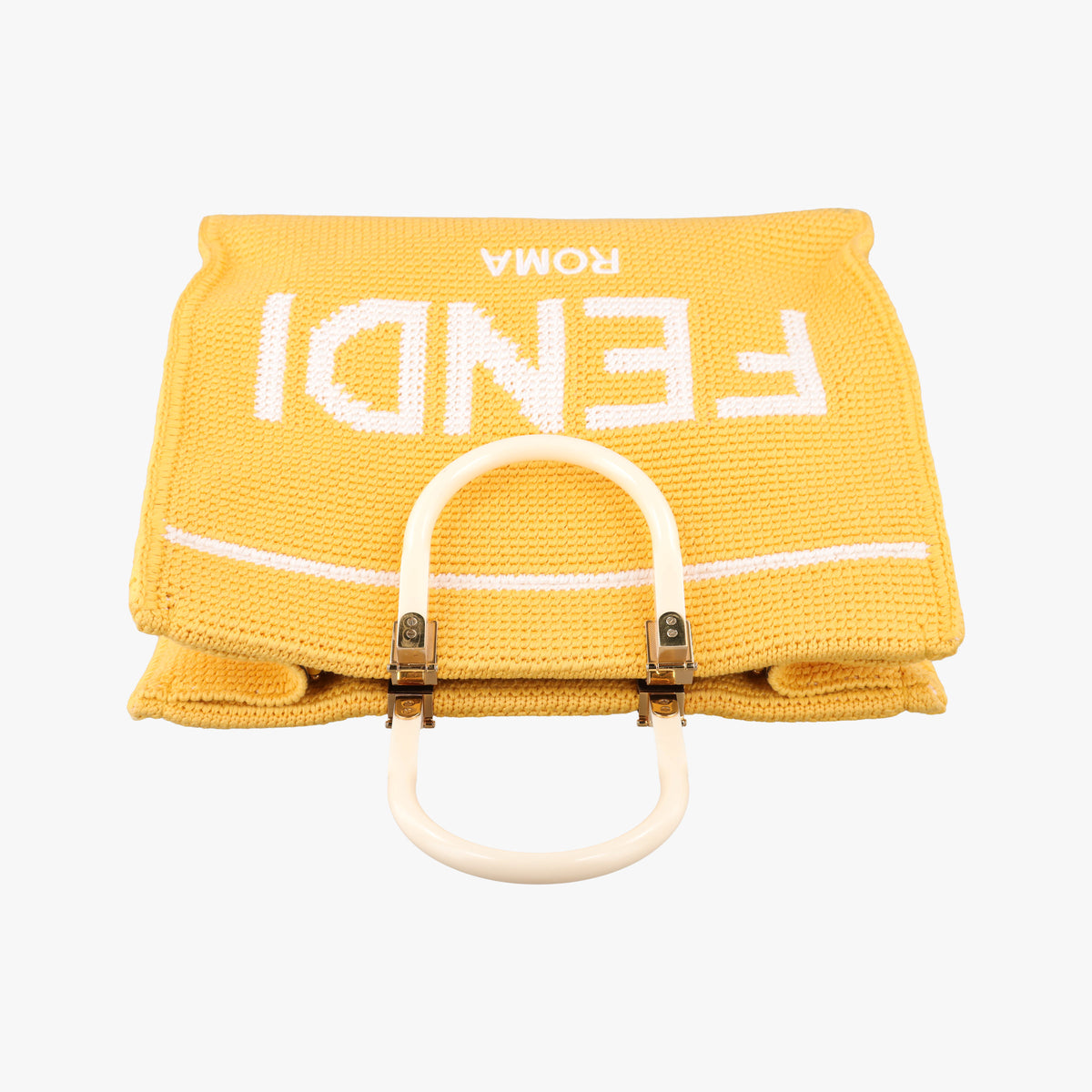 Secondhand Fendi SUNSHINE Yellow Crochet×leather 8BH386 shoulderbag | stylenewstar