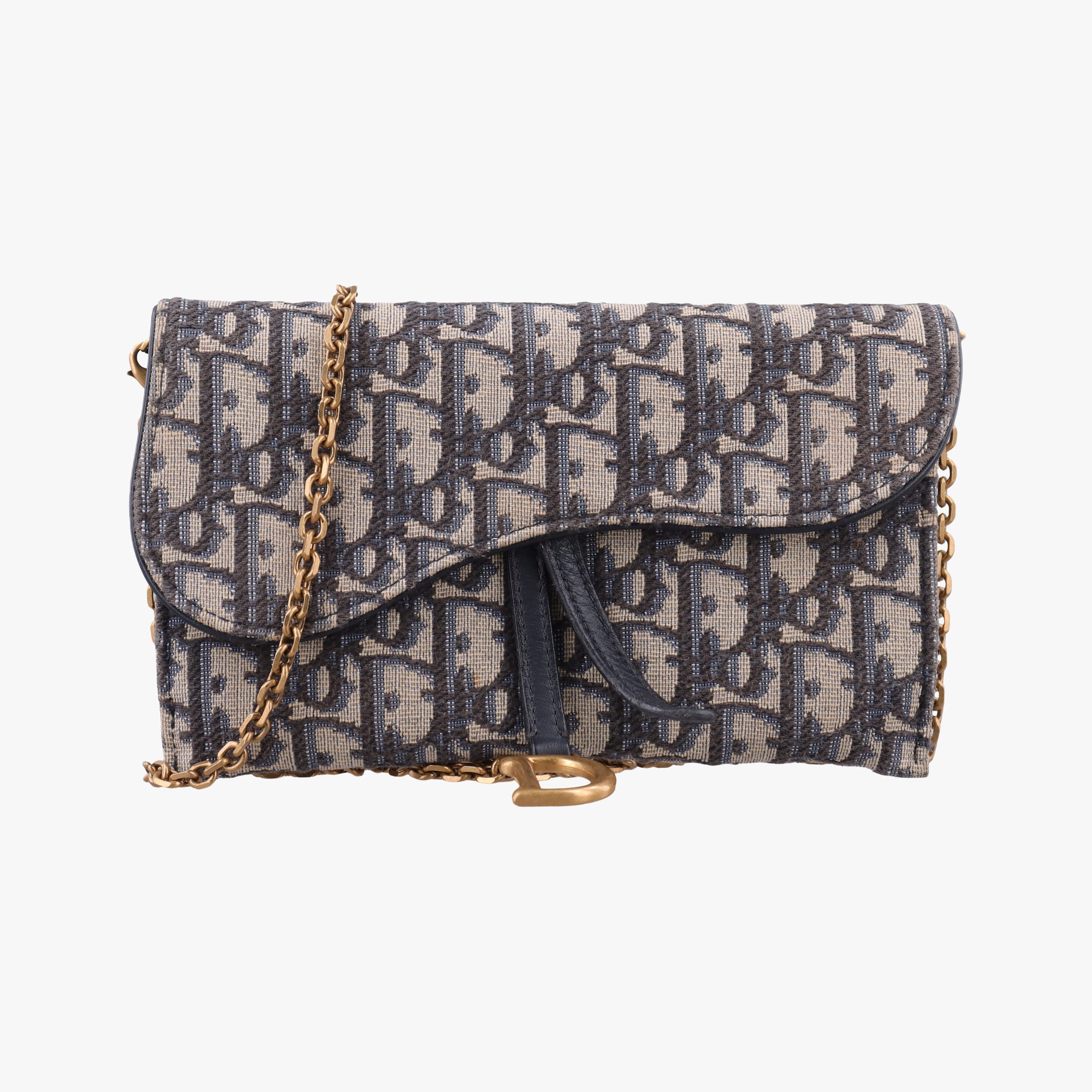 Vintage Christian Dior Saddle Navy×Gray jacquard×Leather  shoulderbag | stylenewstar