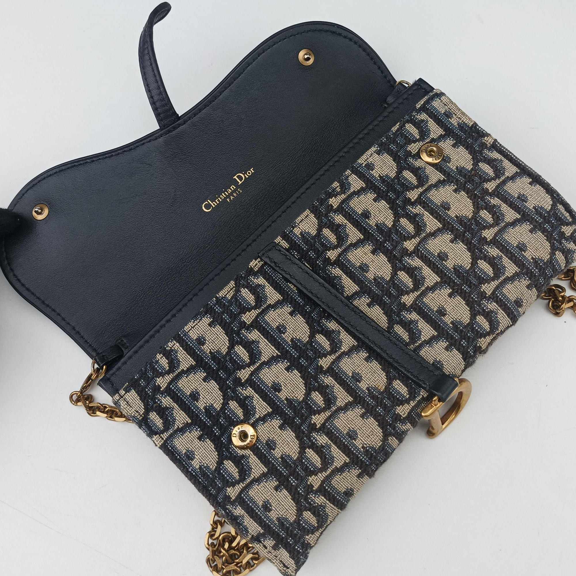 Vintage Christian Dior Saddle Navy×Gray jacquard×Leather  shoulderbag | stylenewstar