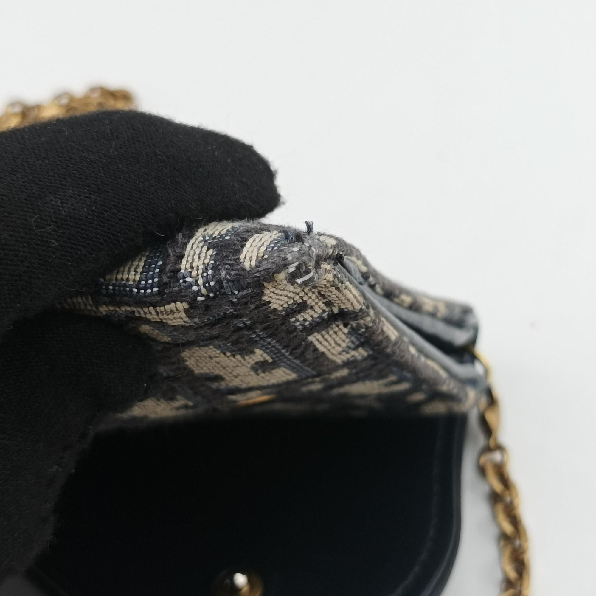 Vintage Christian Dior Saddle Navy×Gray jacquard×Leather  shoulderbag | stylenewstar