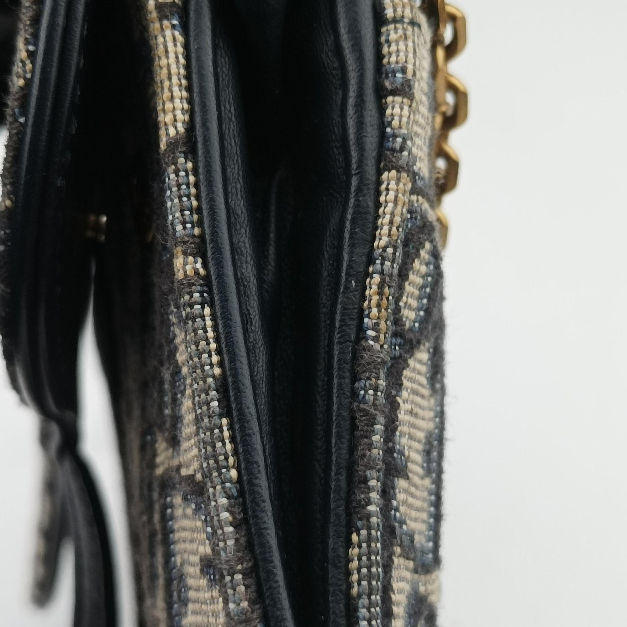 Vintage Christian Dior Saddle Navy×Gray jacquard×Leather  shoulderbag | stylenewstar