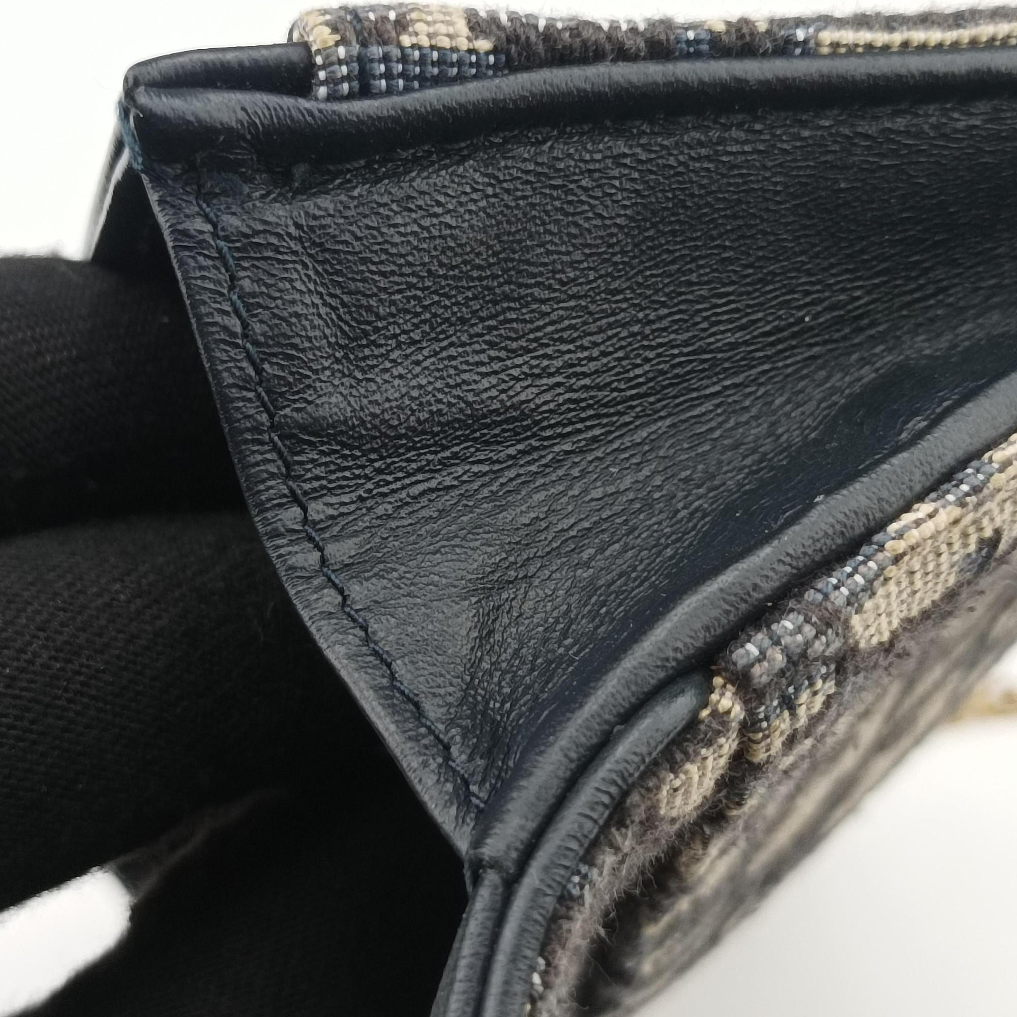 Vintage Christian Dior Saddle Navy×Gray jacquard×Leather  shoulderbag | stylenewstar