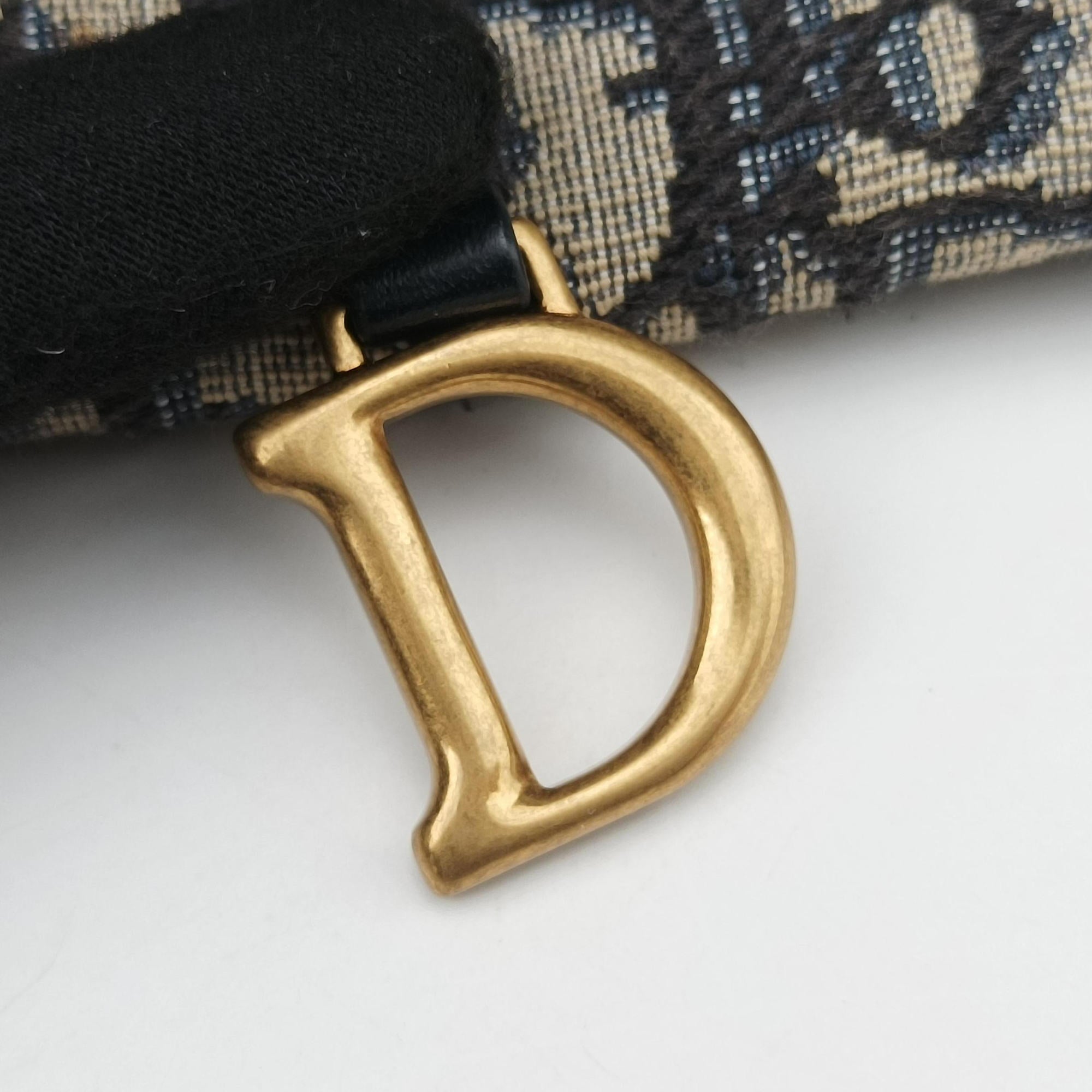 Vintage Christian Dior Saddle Navy×Gray jacquard×Leather  shoulderbag | stylenewstar