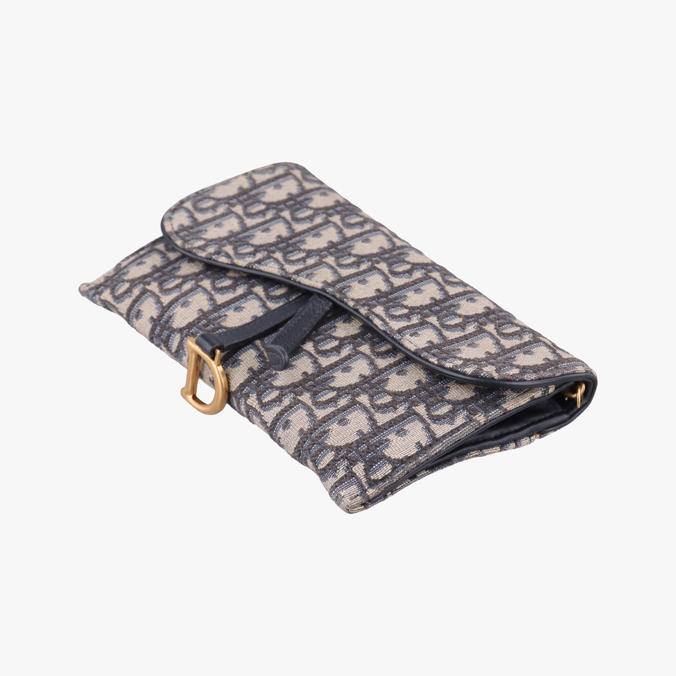 Vintage Christian Dior Saddle Navy×Gray jacquard×Leather  shoulderbag | stylenewstar