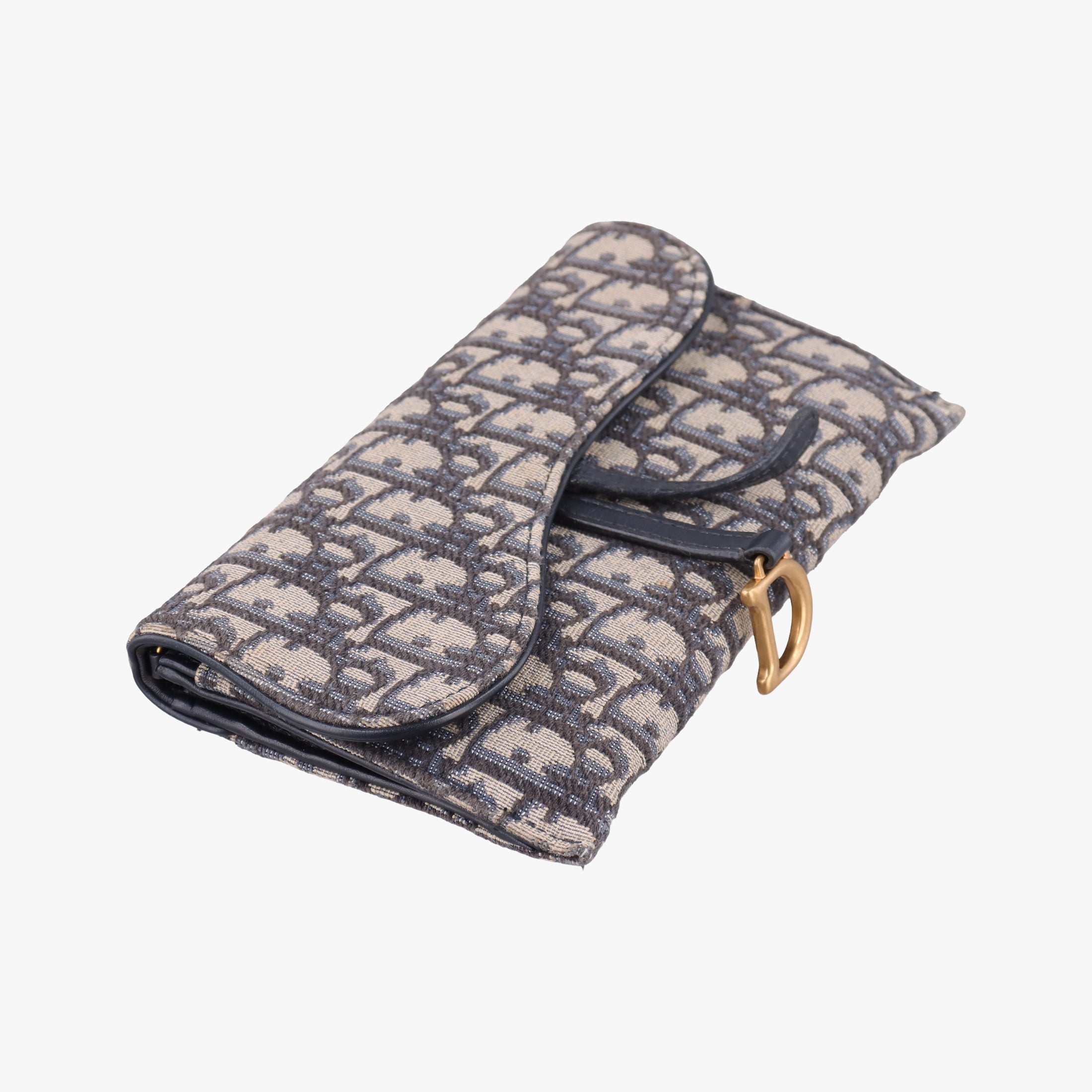Vintage Christian Dior Saddle Navy×Gray jacquard×Leather  shoulderbag | stylenewstar