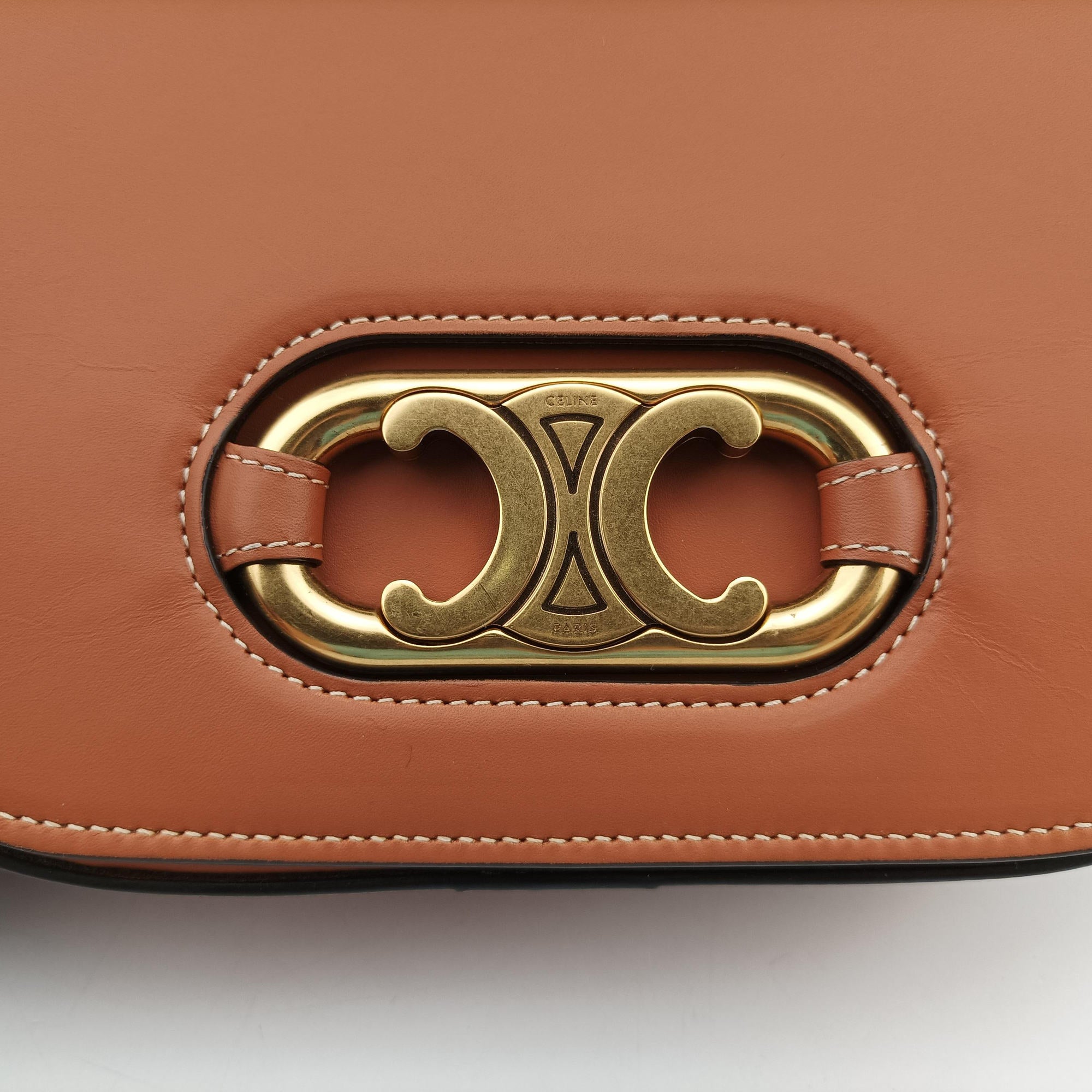 Pre-owned Celine Triomphe Maillon Brown leather  shoulderbag | stylenewstar