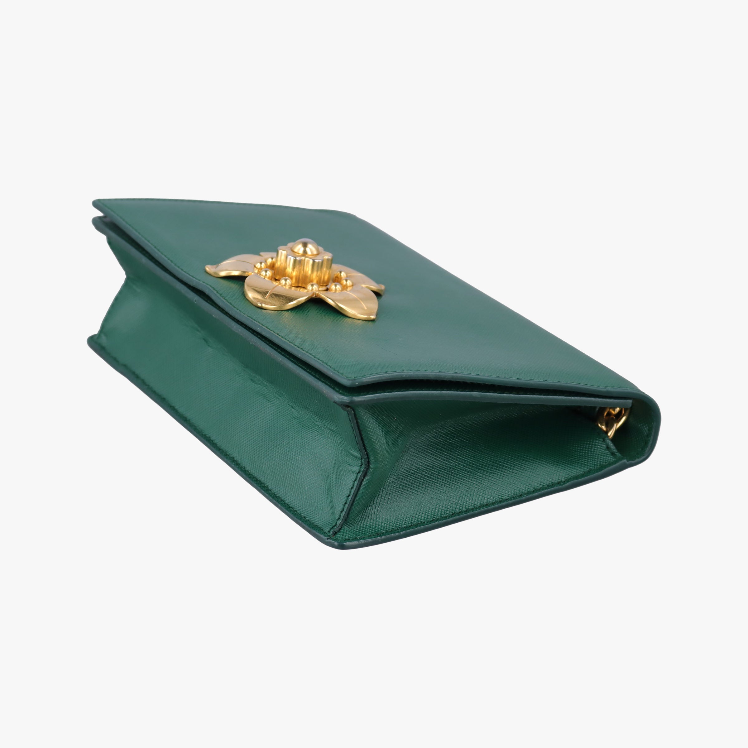 Pre-owned Prada Corole Chain Green Saffiano Leather  shoulderbag | stylenewstar