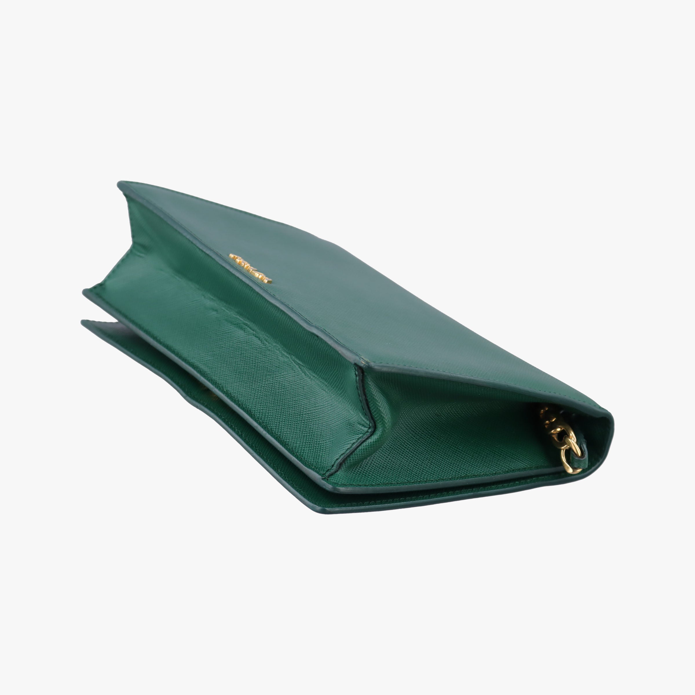 Pre-owned Prada Corole Chain Green Saffiano Leather  shoulderbag | stylenewstar
