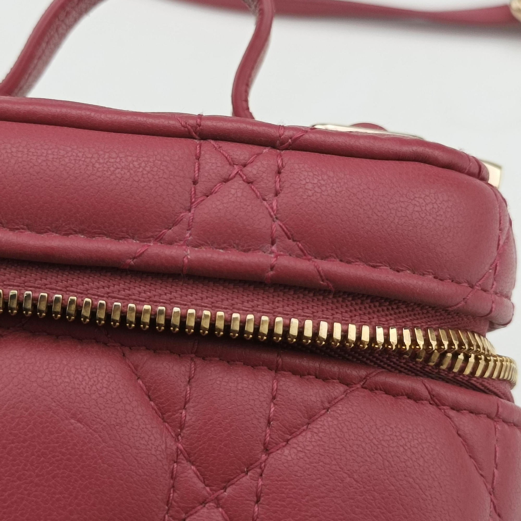 Vintage Christian Dior Lady Dior micro vanity RedPink lambskin  shoulderbag | stylenewstar