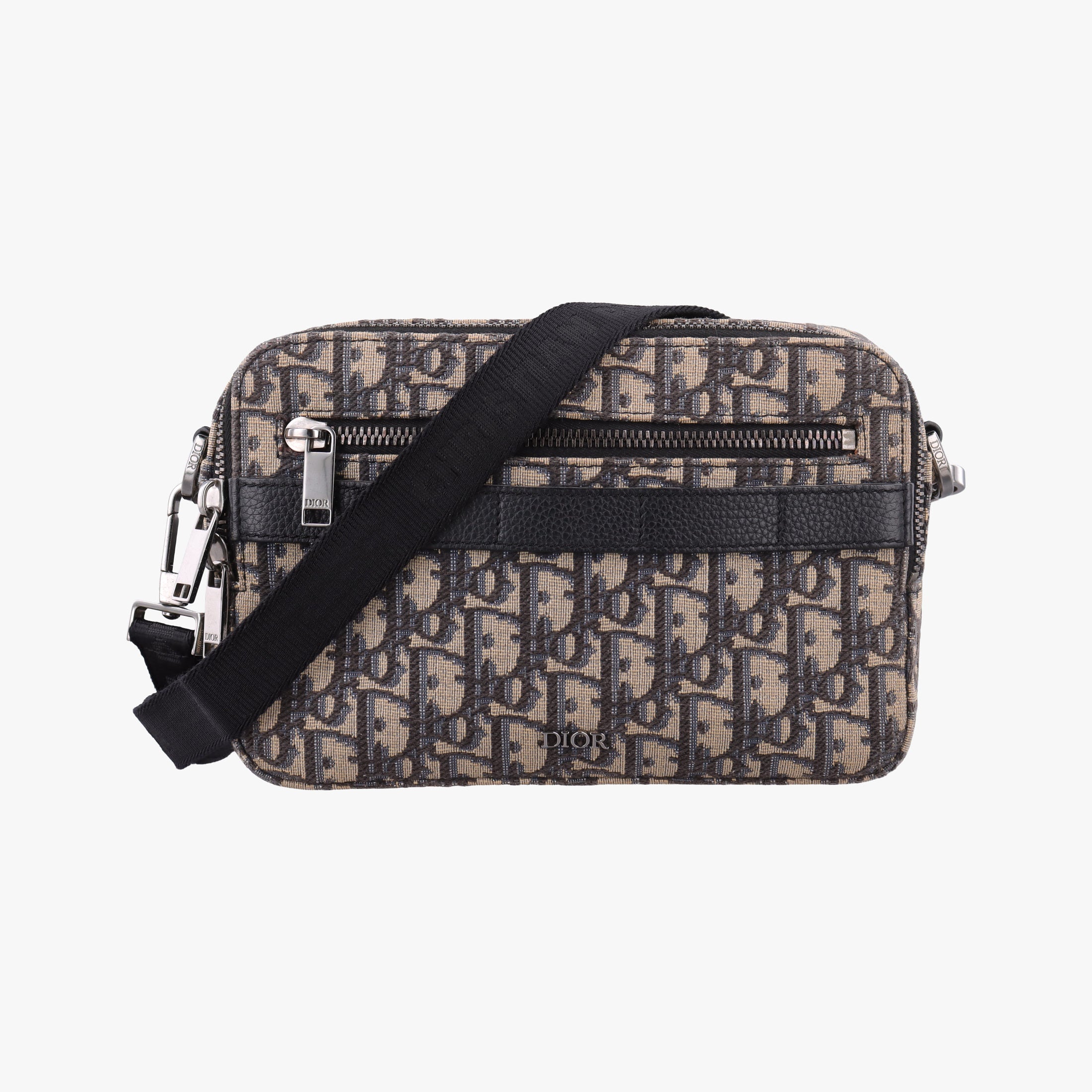 Pre-owned Christian Dior Safari Oblique Navy×Gray jacquard×Leather  shoulderbag | stylenewstar