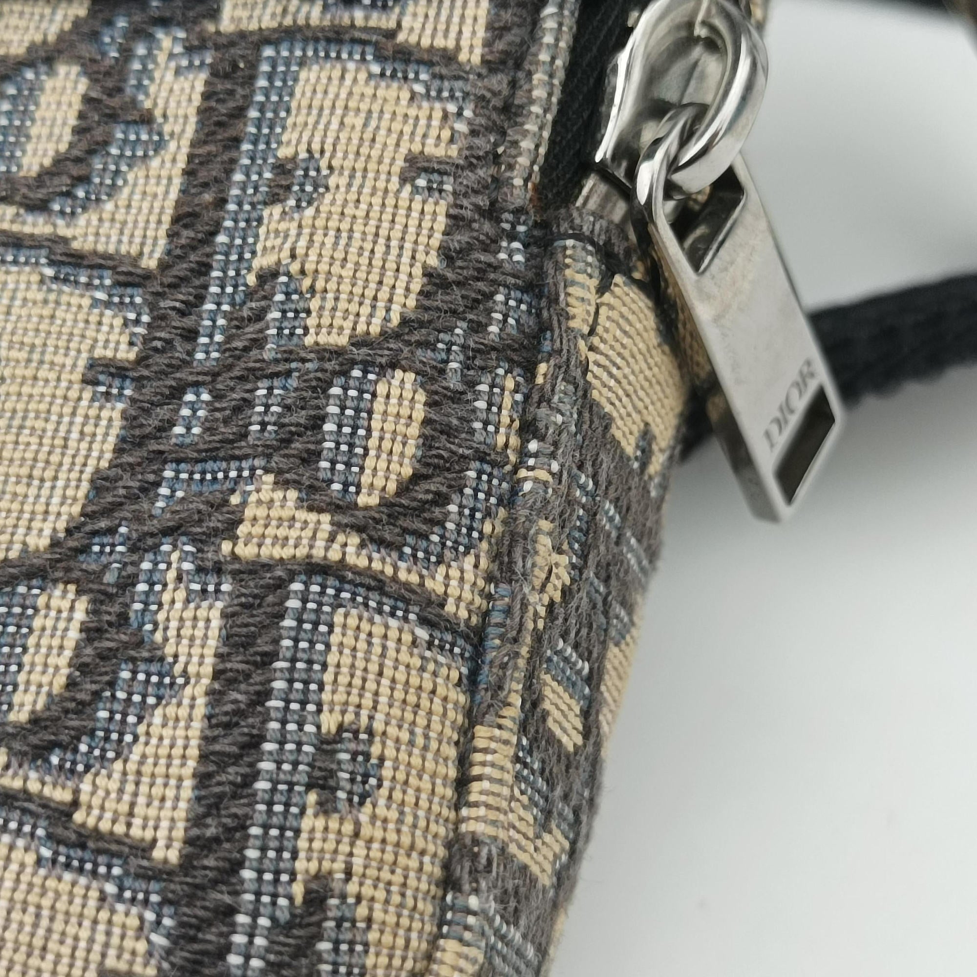 Pre-owned Christian Dior Safari Oblique Navy×Gray jacquard×Leather  shoulderbag | stylenewstar