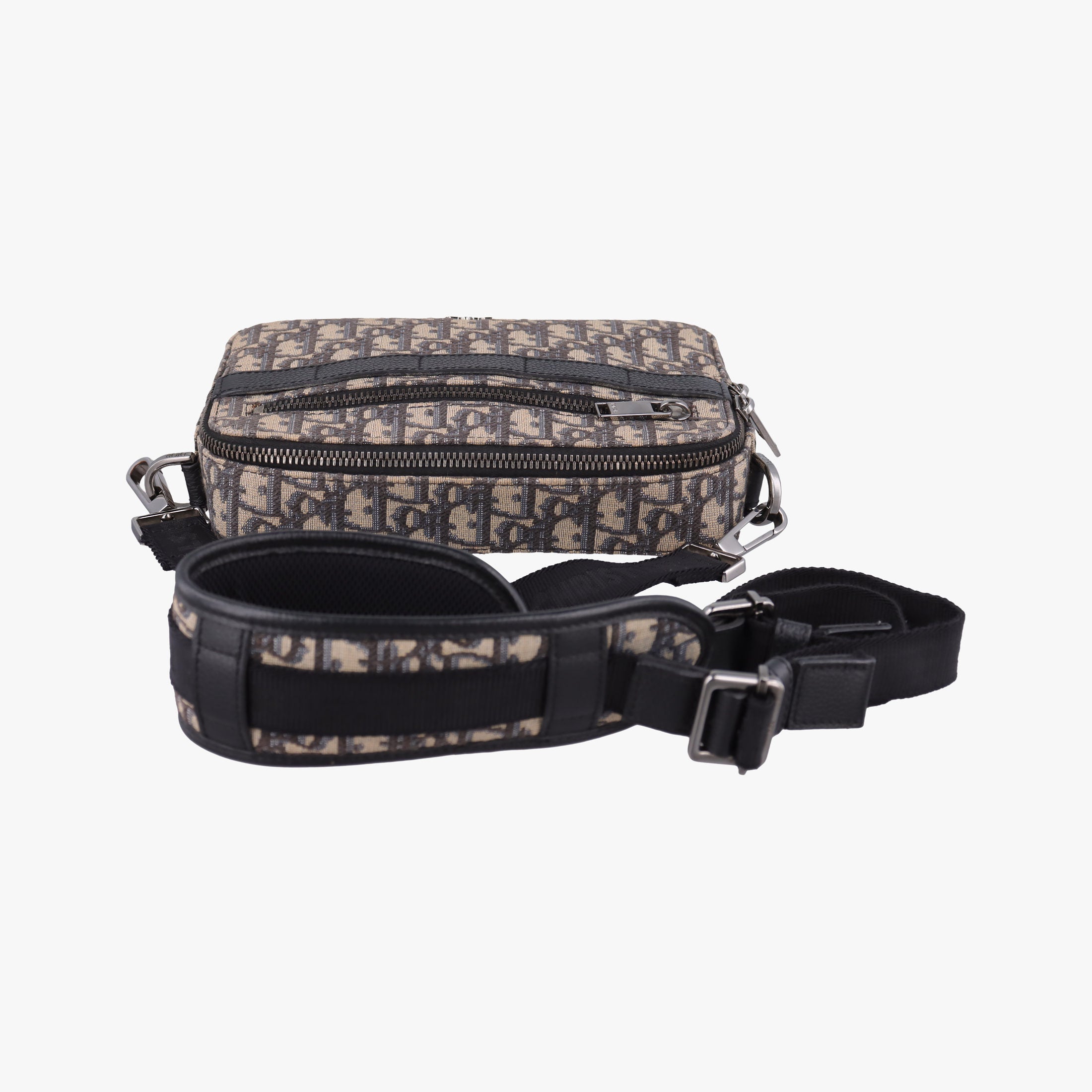 Pre-owned Christian Dior Safari Oblique Navy×Gray jacquard×Leather  shoulderbag | stylenewstar