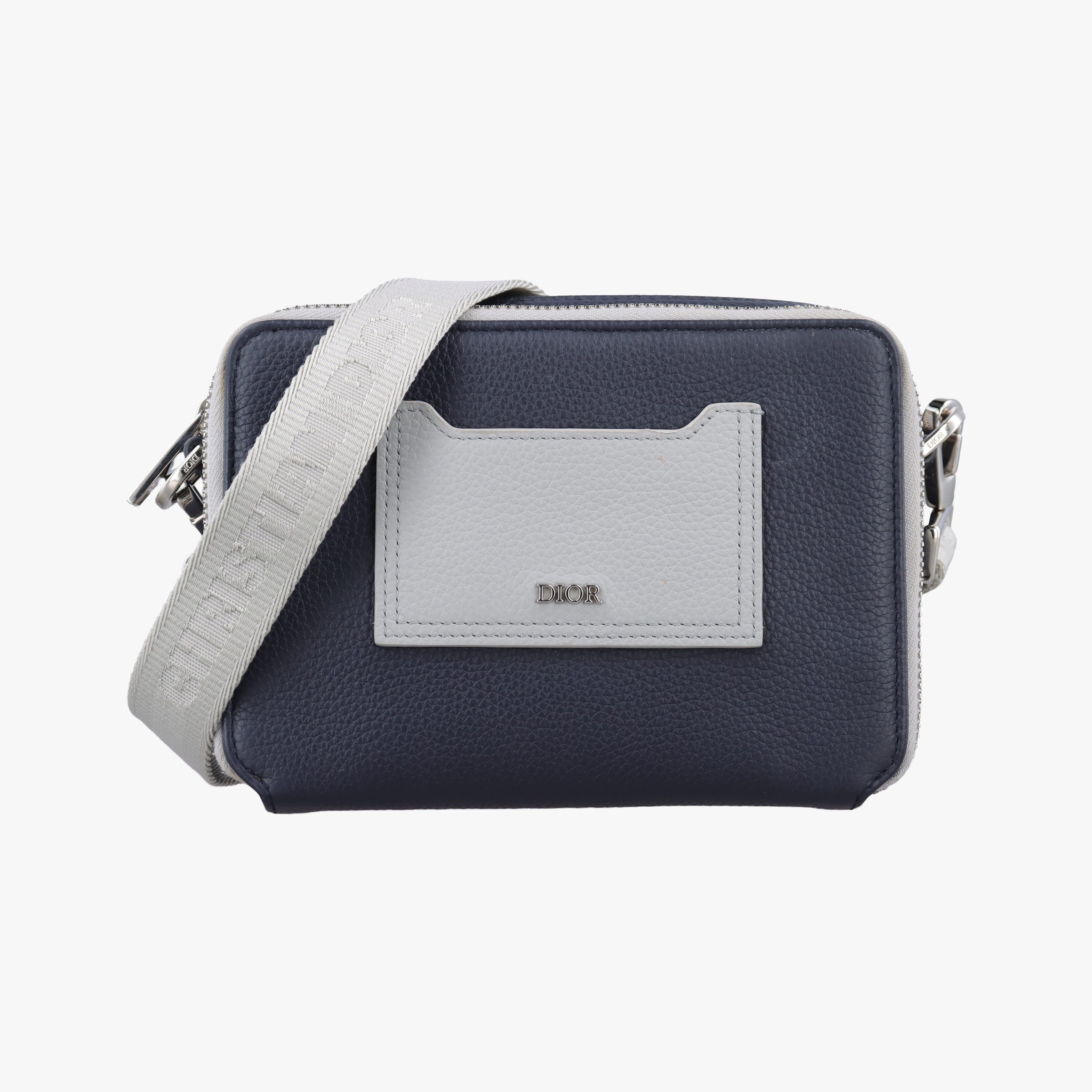 Vintage Christian Dior Compact Messenger Navy × Grey Leather  shoulderbag | stylenewstar