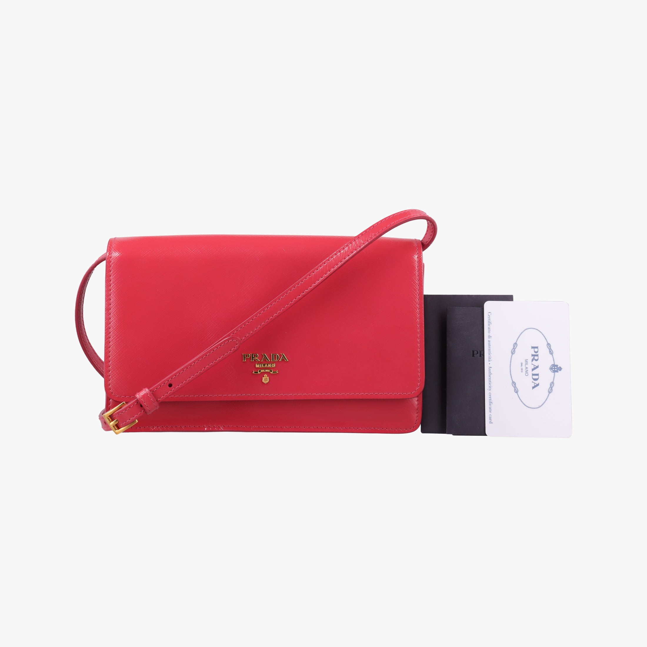 Pre-owned Prada Sling Bandoliera Red Patent SAFFIANO Leather　  shoulderbag | stylenewstar