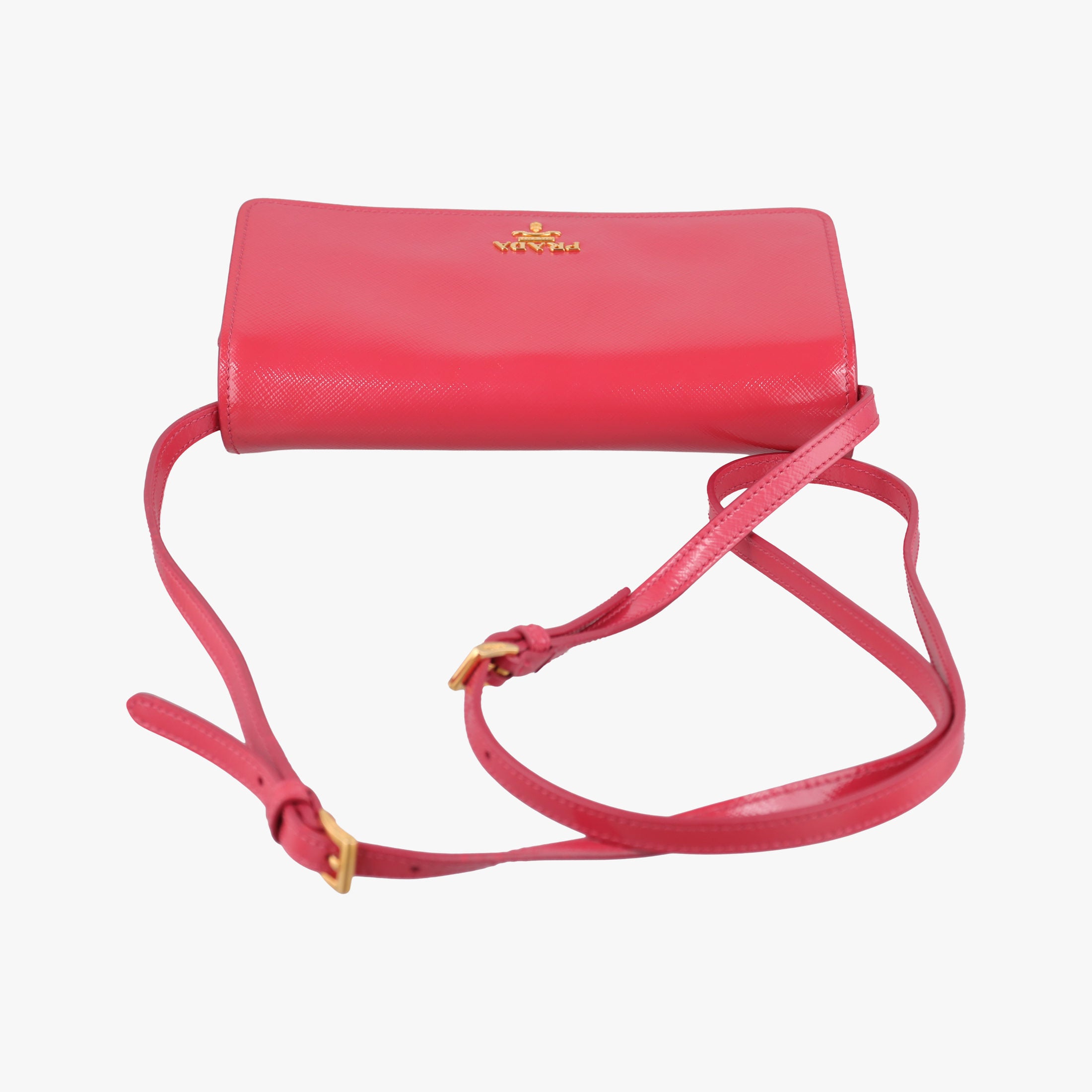 Pre-owned Prada Sling Bandoliera Red Patent SAFFIANO Leather　  shoulderbag | stylenewstar