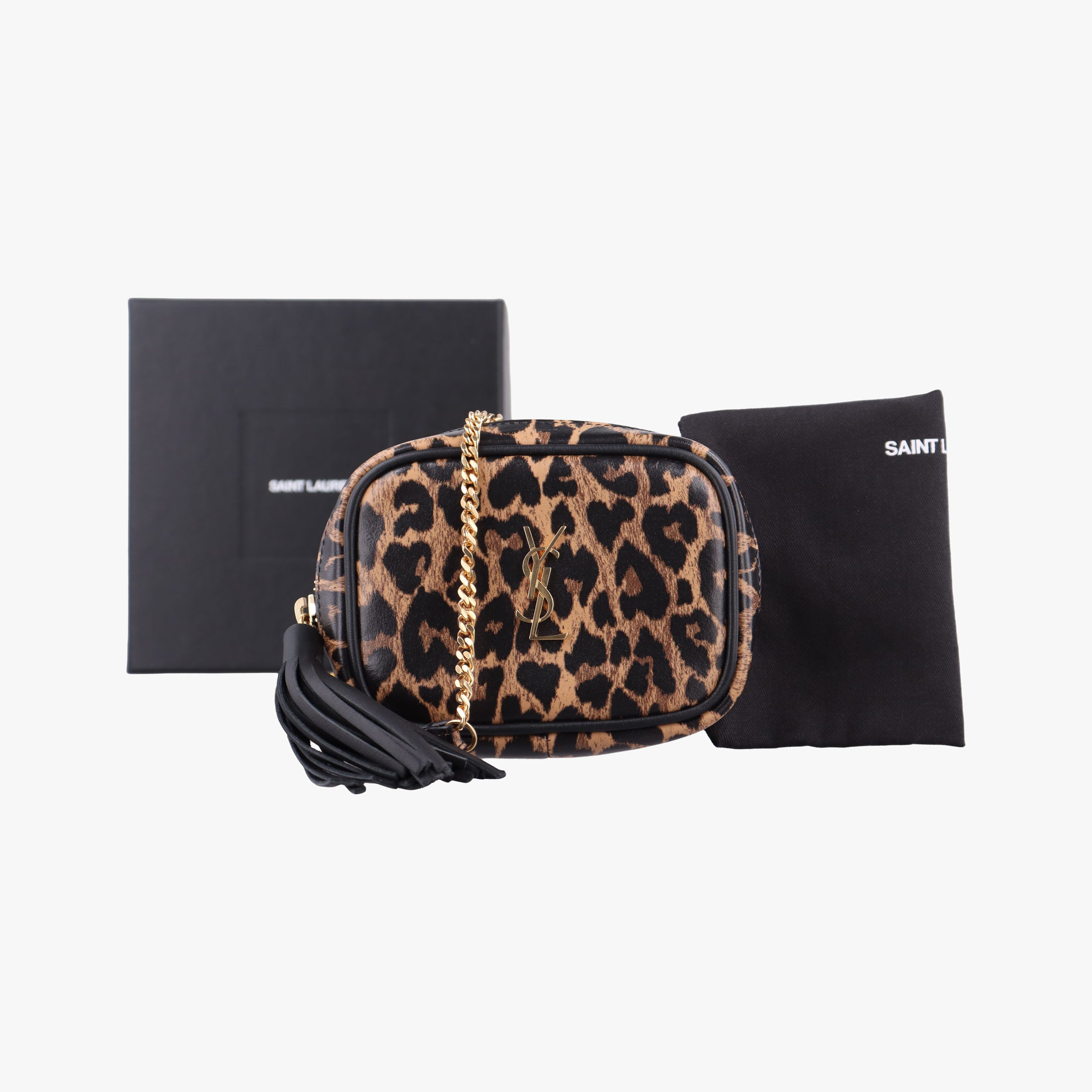 Pre-owned Yves Saint Laurent Baby Lou Leopard Print Heart Black×Brown Leather 650170 shoulderbag | stylenewstar