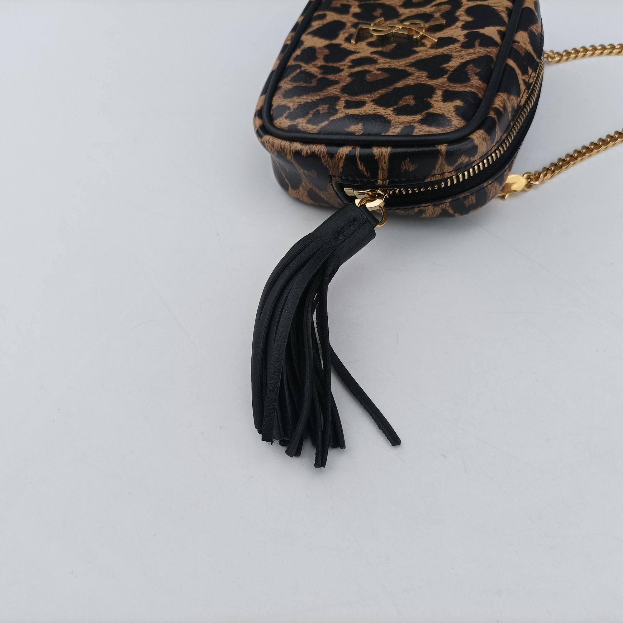 Pre-owned Yves Saint Laurent Baby Lou Leopard Print Heart Black×Brown Leather 650170 shoulderbag | stylenewstar