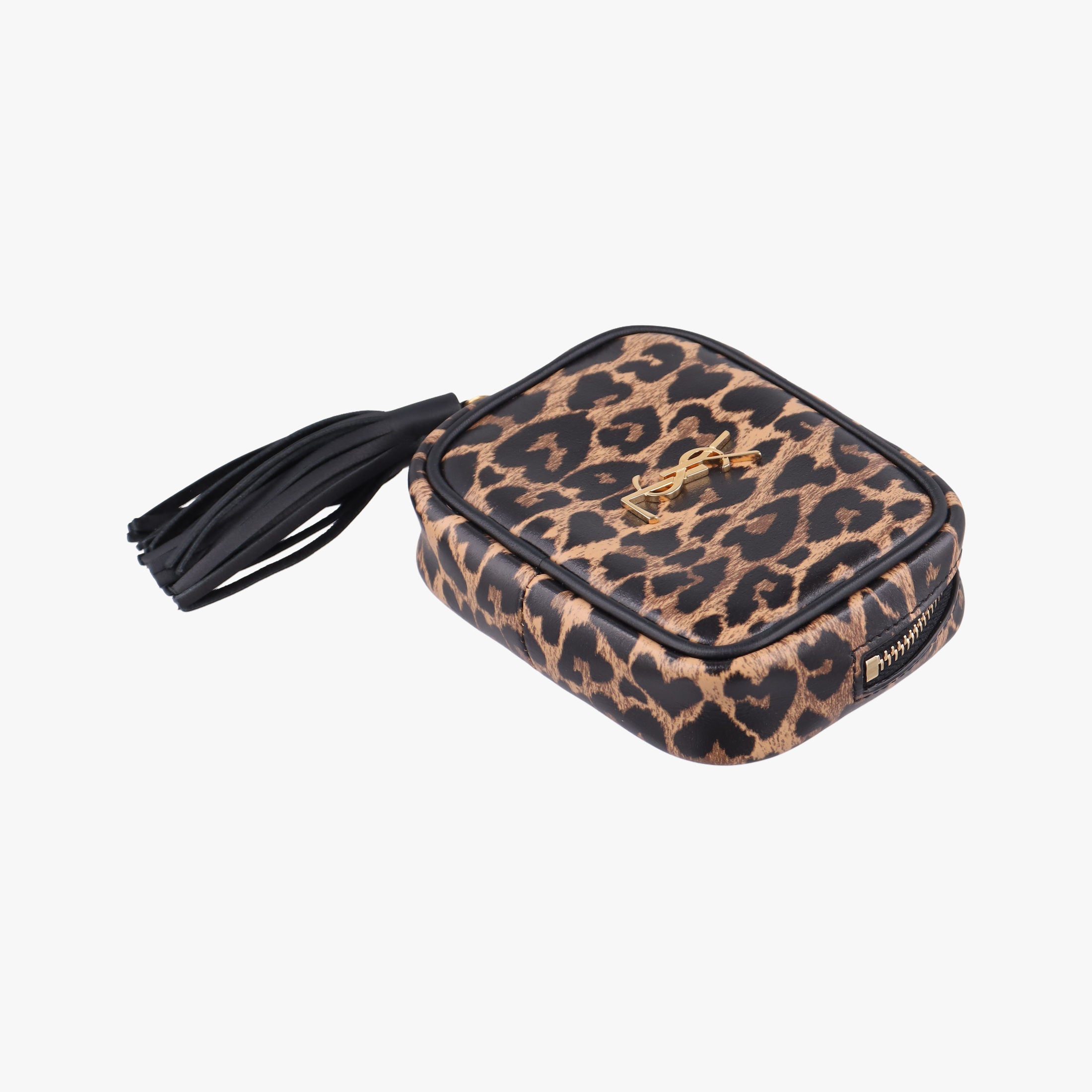 Pre-owned Yves Saint Laurent Baby Lou Leopard Print Heart Black×Brown Leather 650170 shoulderbag | stylenewstar