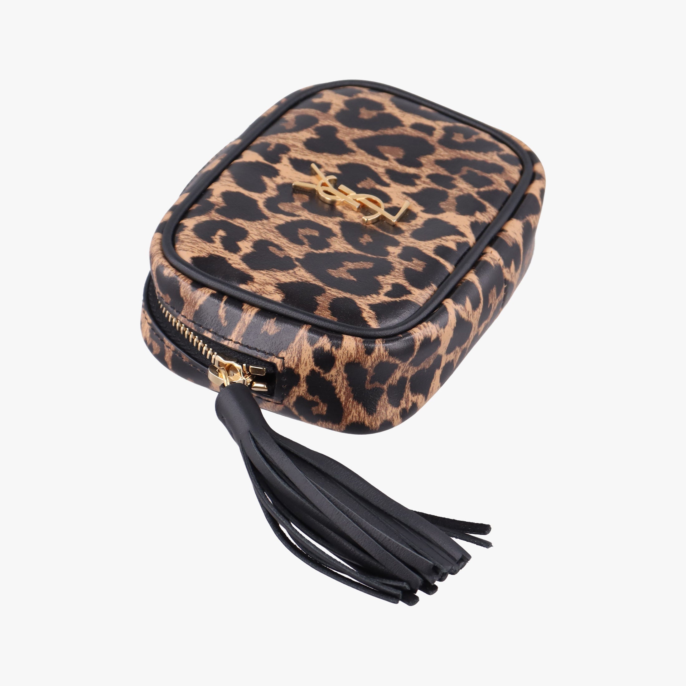 Pre-owned Yves Saint Laurent Baby Lou Leopard Print Heart Black×Brown Leather 650170 shoulderbag | stylenewstar