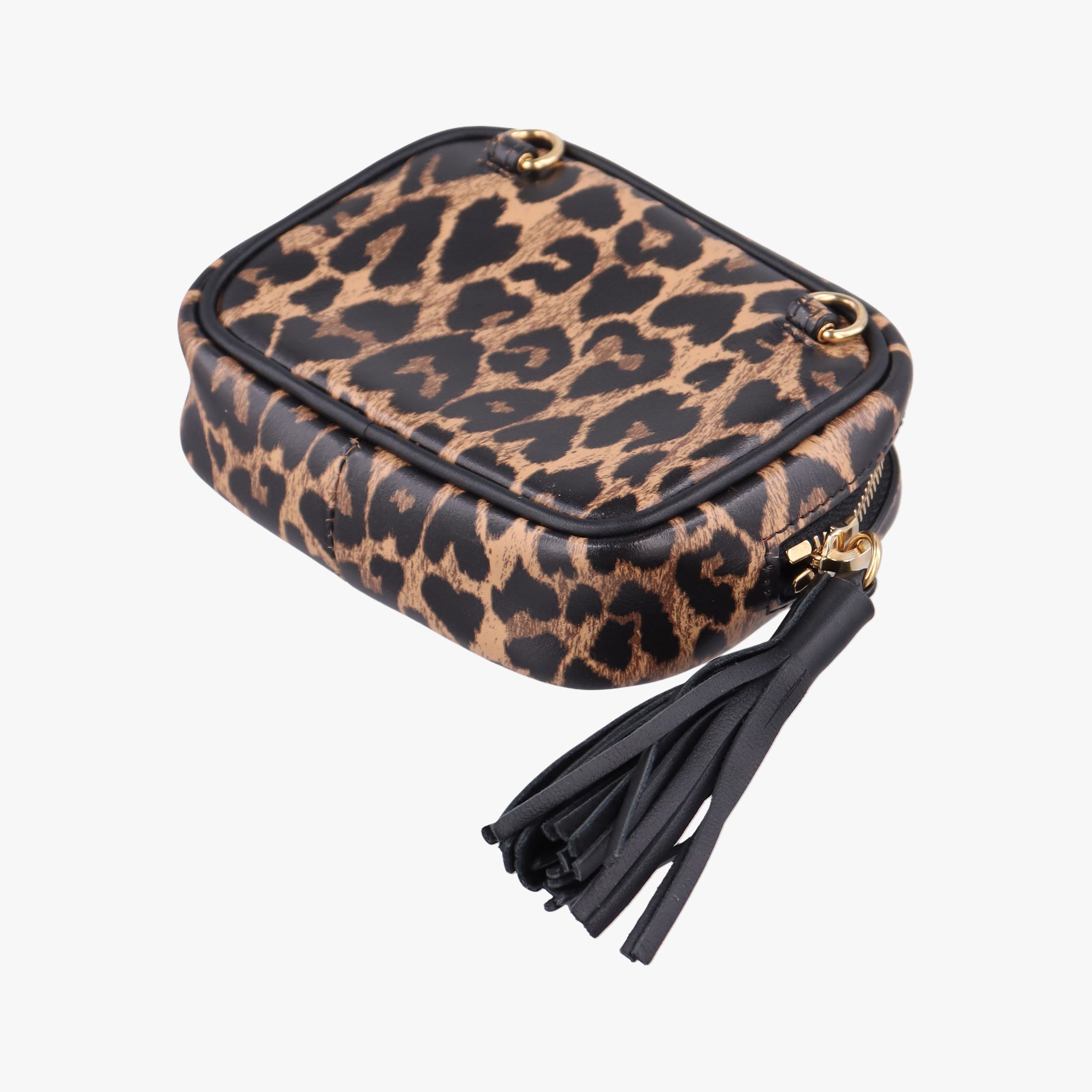 Pre-owned Yves Saint Laurent Baby Lou Leopard Print Heart Black×Brown Leather 650170 shoulderbag | stylenewstar