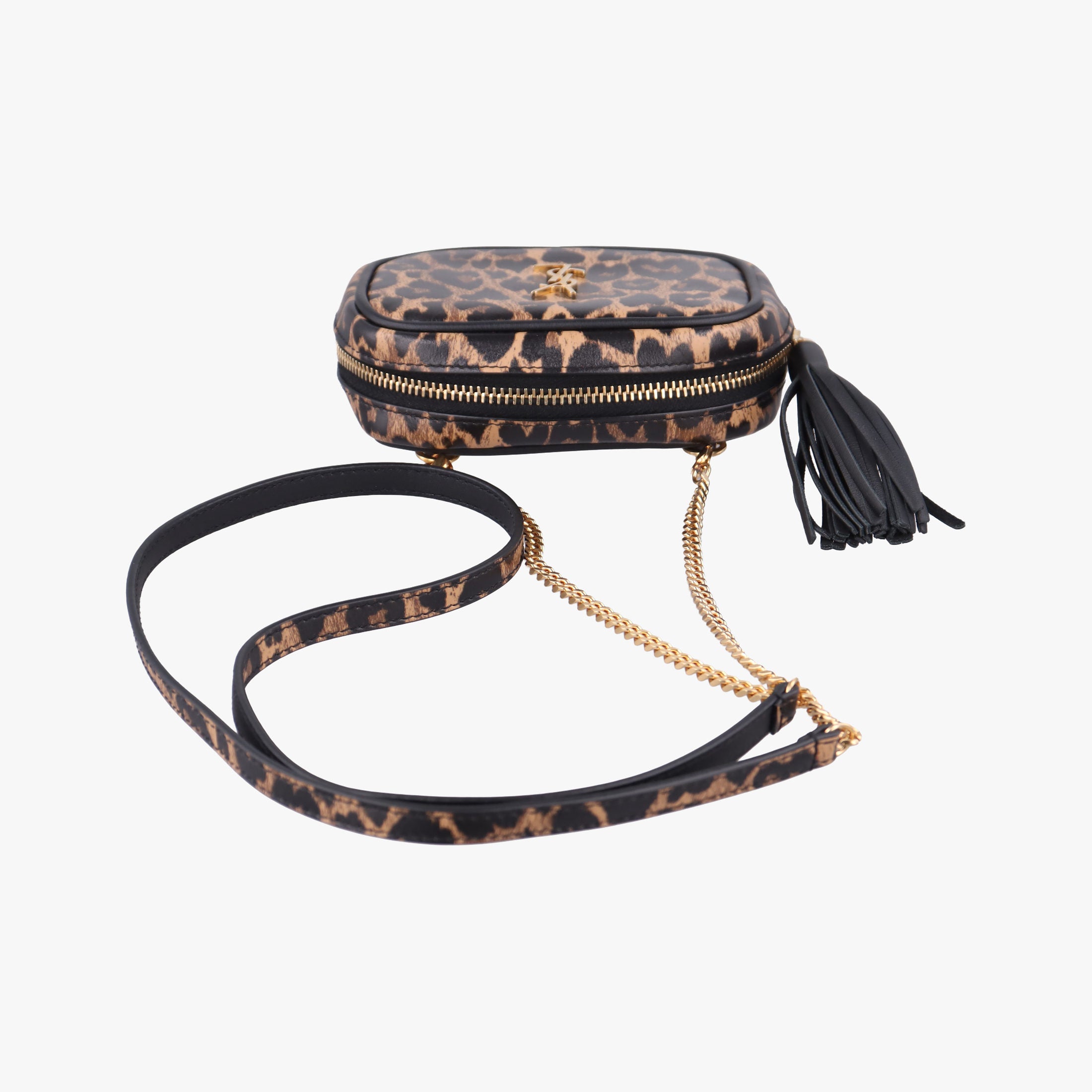 Pre-owned Yves Saint Laurent Baby Lou Leopard Print Heart Black×Brown Leather 650170 shoulderbag | stylenewstar