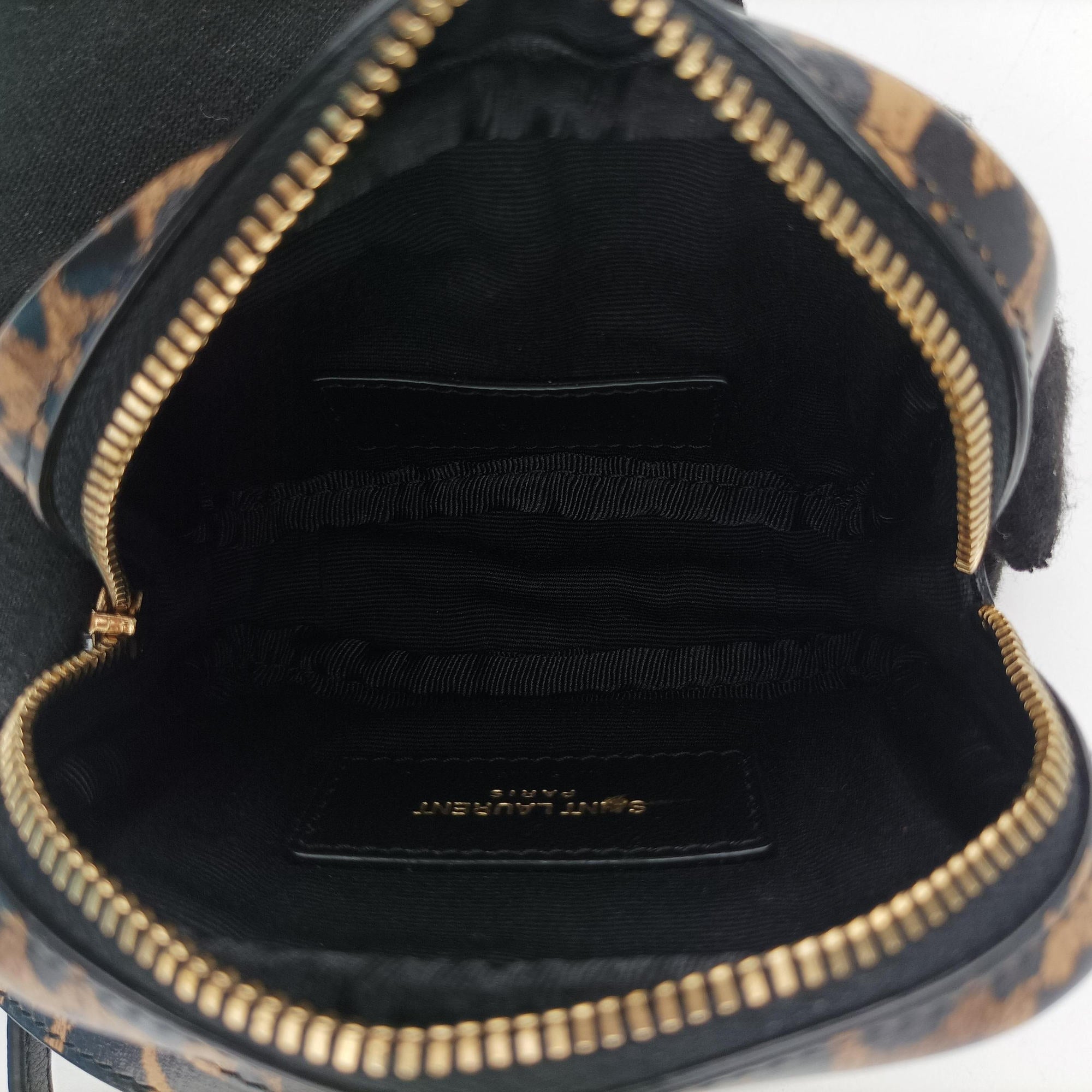 Pre-owned Yves Saint Laurent Baby Lou Leopard Print Heart Black×Brown Leather 650170 shoulderbag | stylenewstar