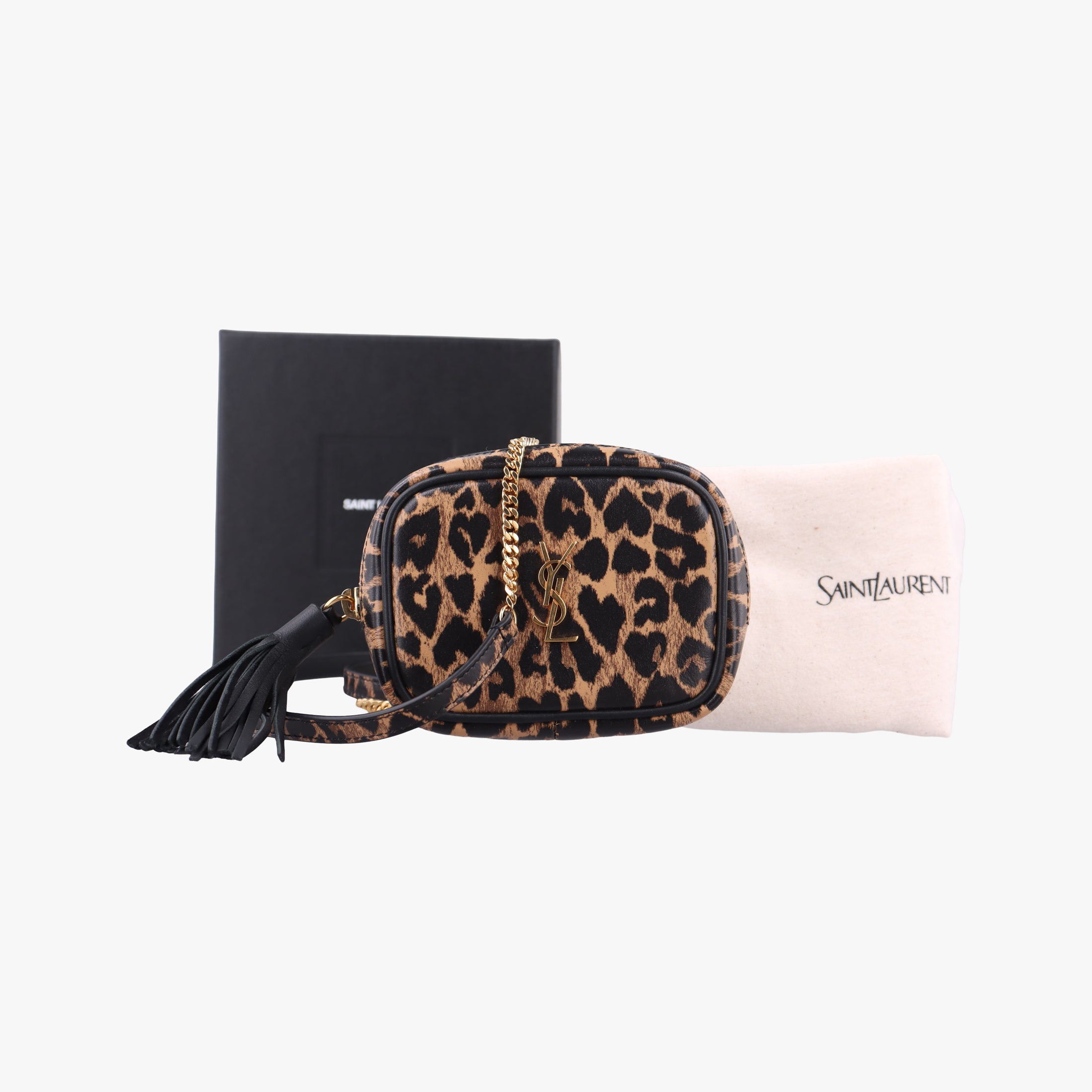 Pre-owned Yves Saint Laurent Baby Lou Leopard Print Heart Black×Brown Leather 650170 shoulderbag | stylenewstar
