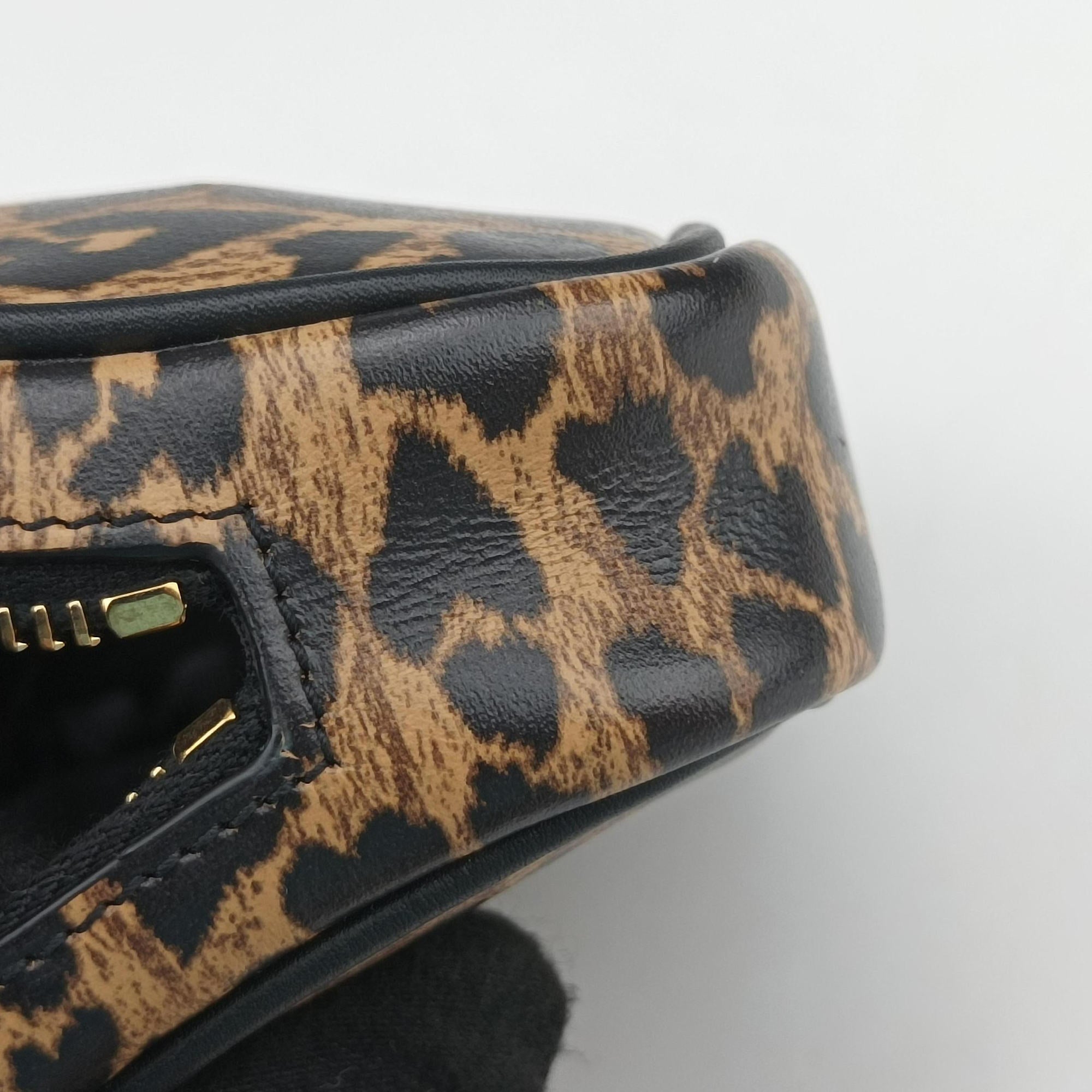 Pre-owned Yves Saint Laurent Baby Lou Leopard Print Heart Black×Brown Leather 650170 shoulderbag | stylenewstar