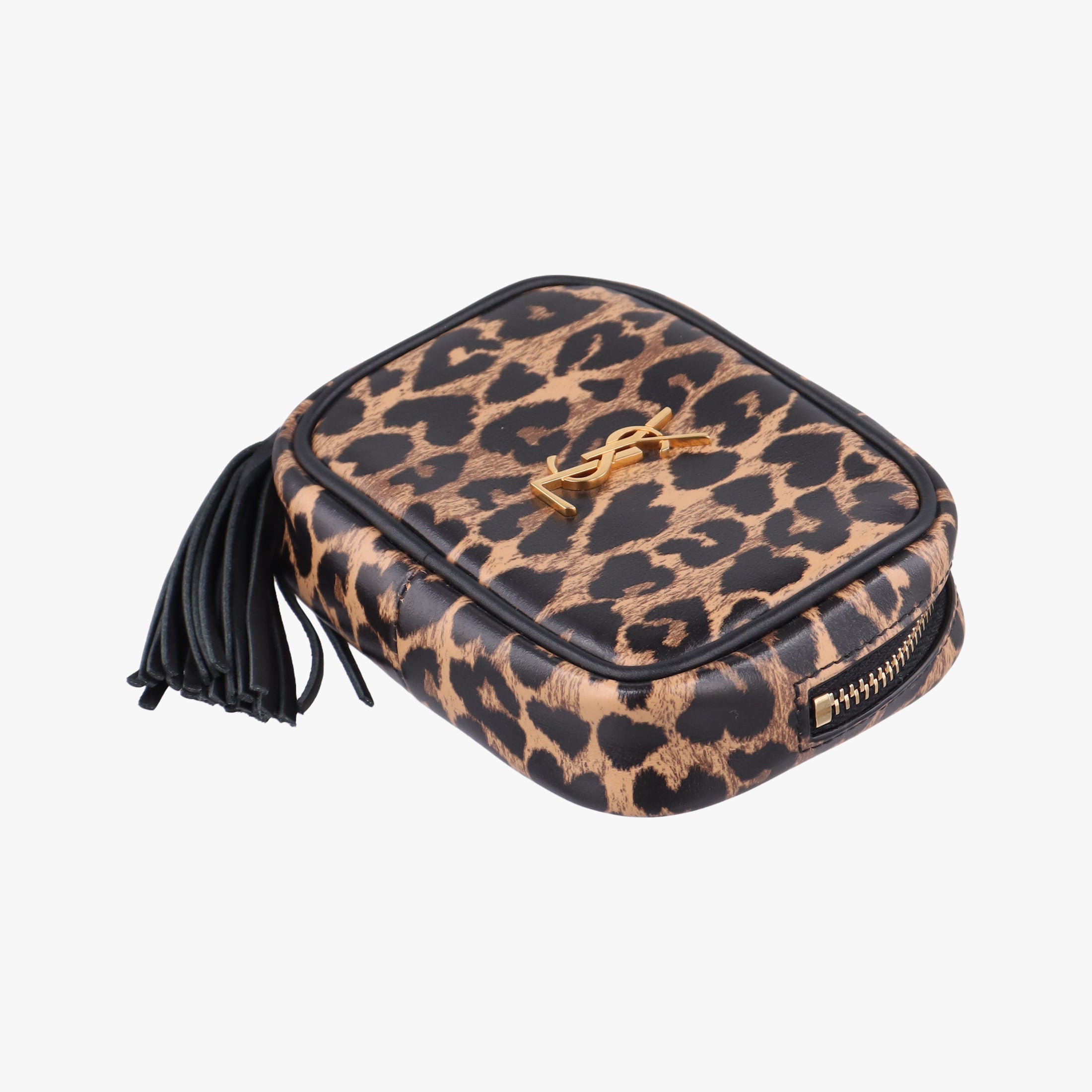 Pre-owned Yves Saint Laurent Baby Lou Leopard Print Heart Black×Brown Leather 650170 shoulderbag | stylenewstar