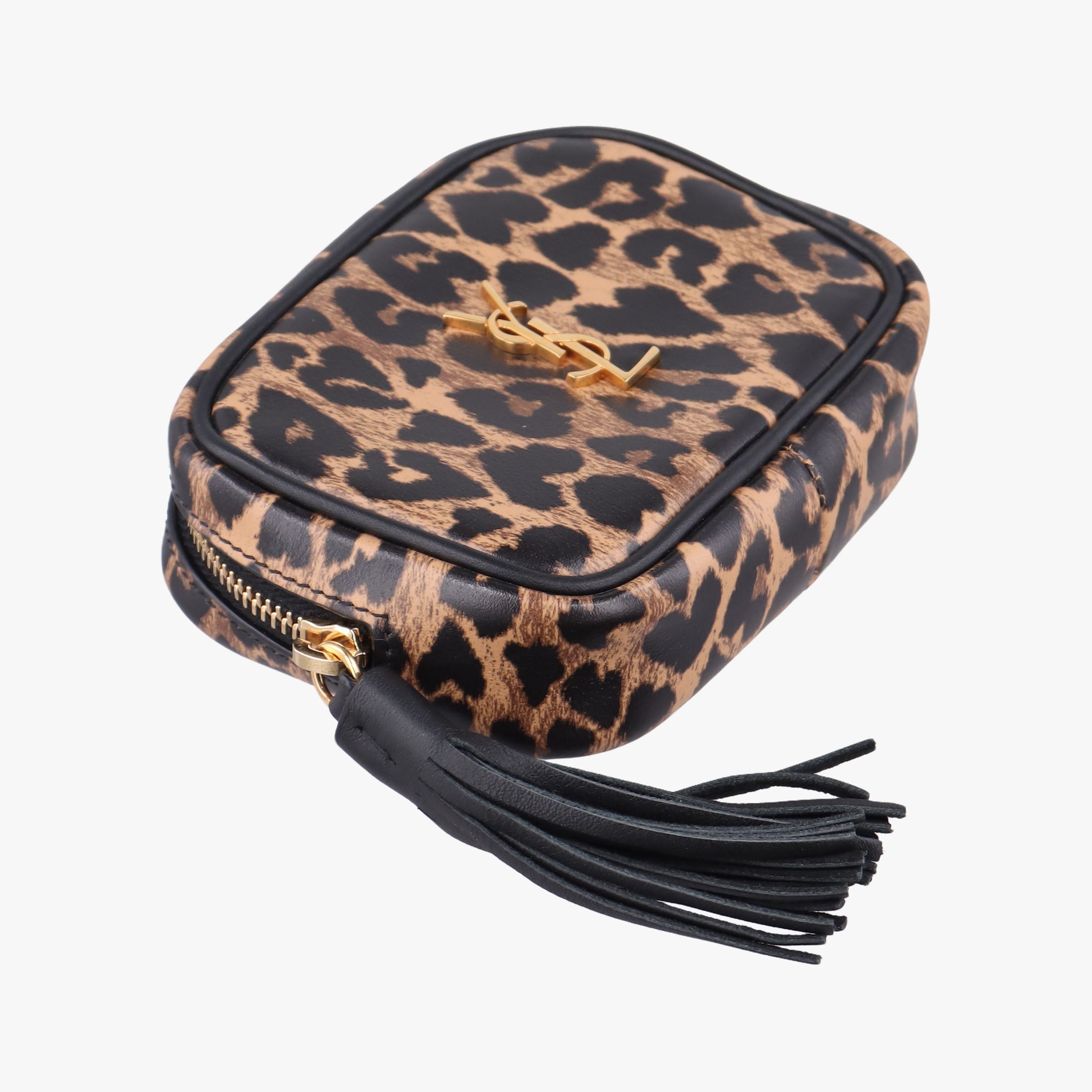 Pre-owned Yves Saint Laurent Baby Lou Leopard Print Heart Black×Brown Leather 650170 shoulderbag | stylenewstar