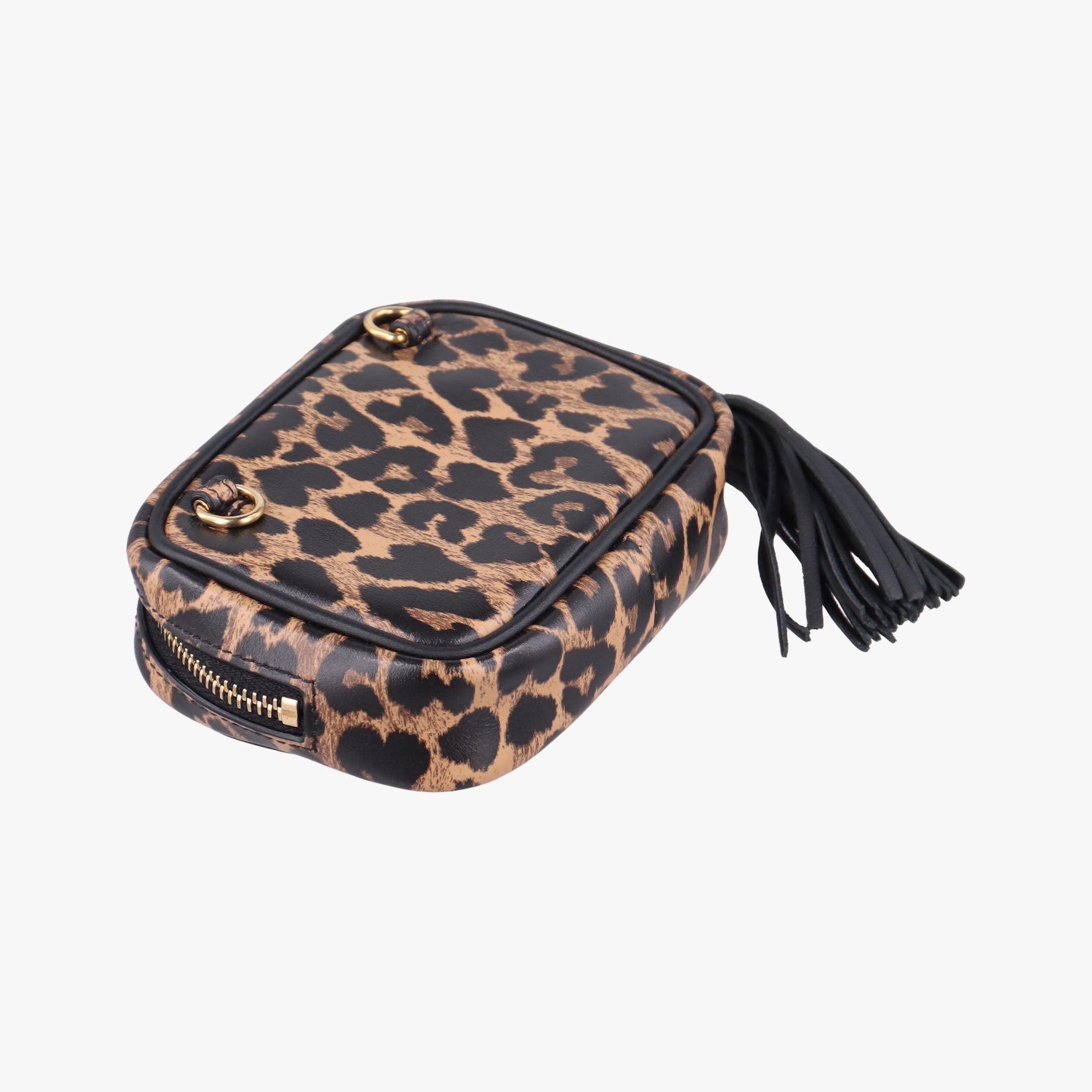 Pre-owned Yves Saint Laurent Baby Lou Leopard Print Heart Black×Brown Leather 650170 shoulderbag | stylenewstar