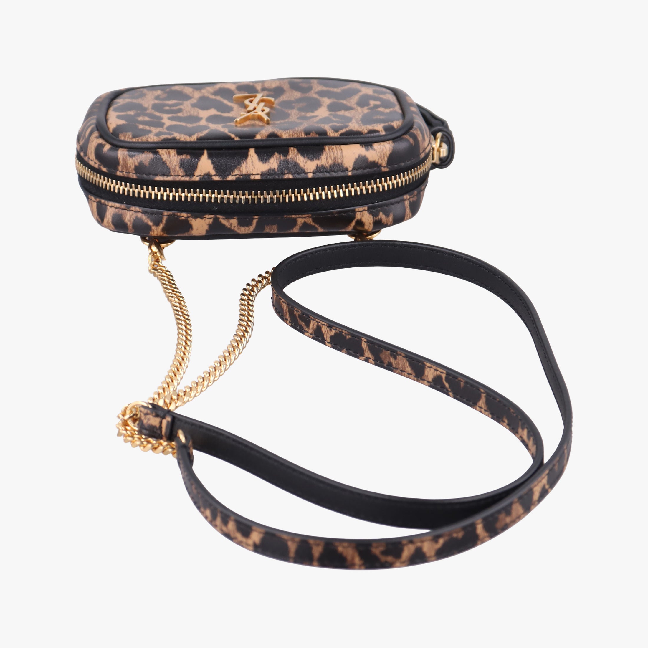 Pre-owned Yves Saint Laurent Baby Lou Leopard Print Heart Black×Brown Leather 650170 shoulderbag | stylenewstar