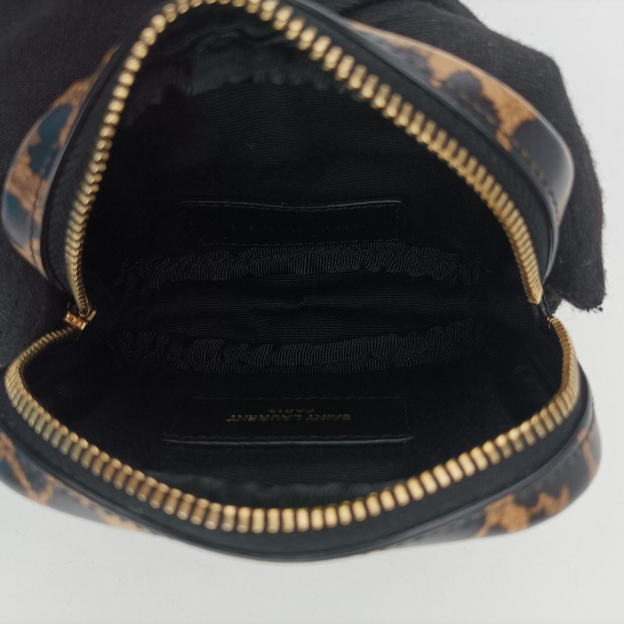 Pre-owned Yves Saint Laurent Baby Lou Leopard Print Heart Black×Brown Leather 650170 shoulderbag | stylenewstar