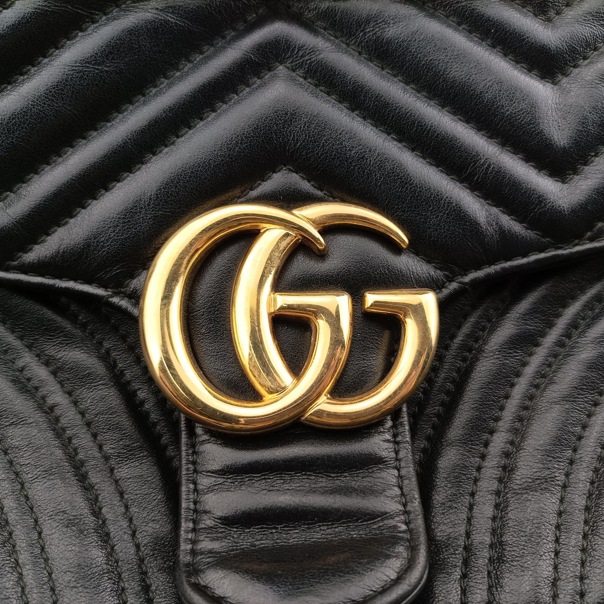 Pre-owned Gucci GG Marmont Black Leather 443497 shoulderbag | stylenewstar