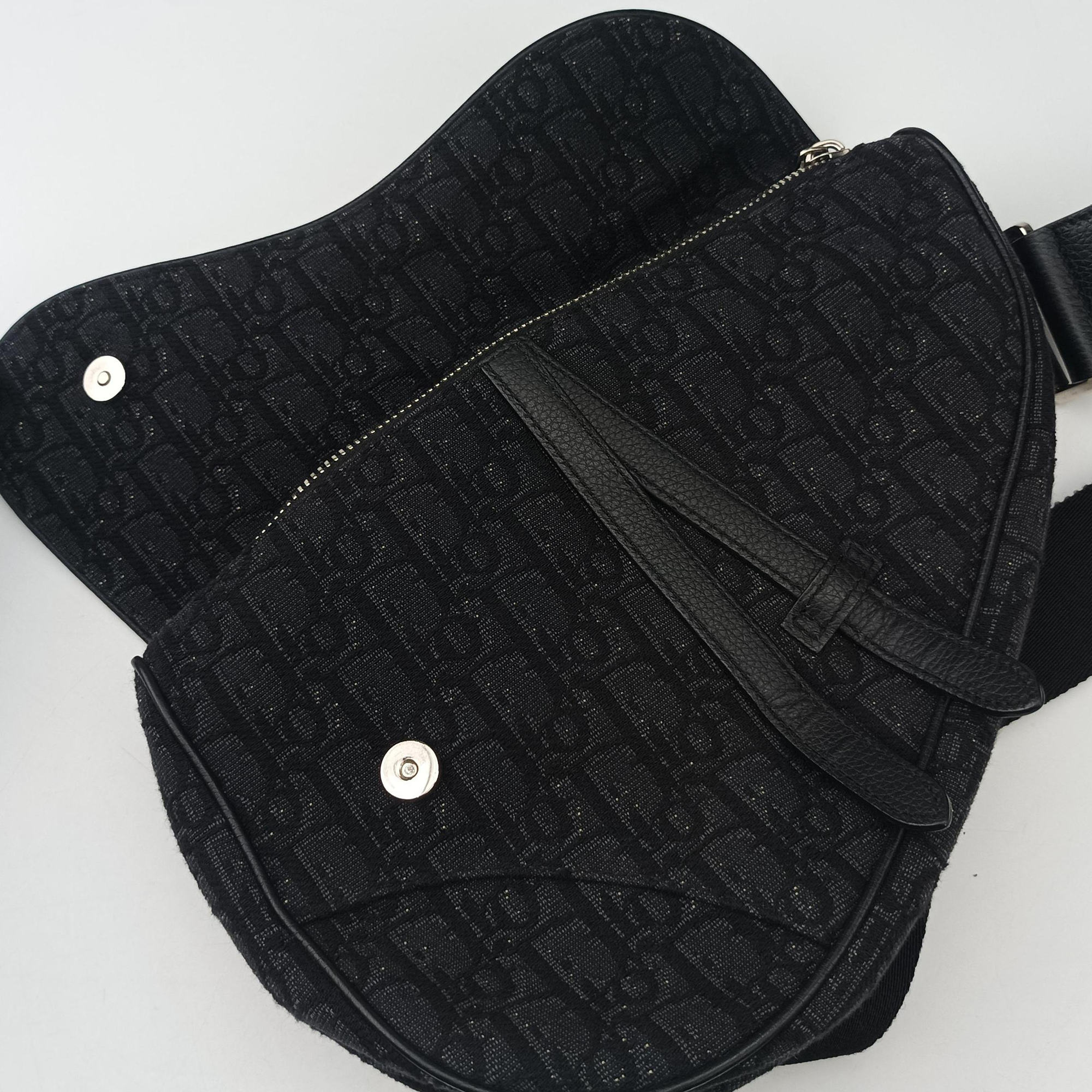 Vintage Christian Dior Saddle Black Jacquard×Leather 1ADPO093YKY shoulderbag | stylenewstar