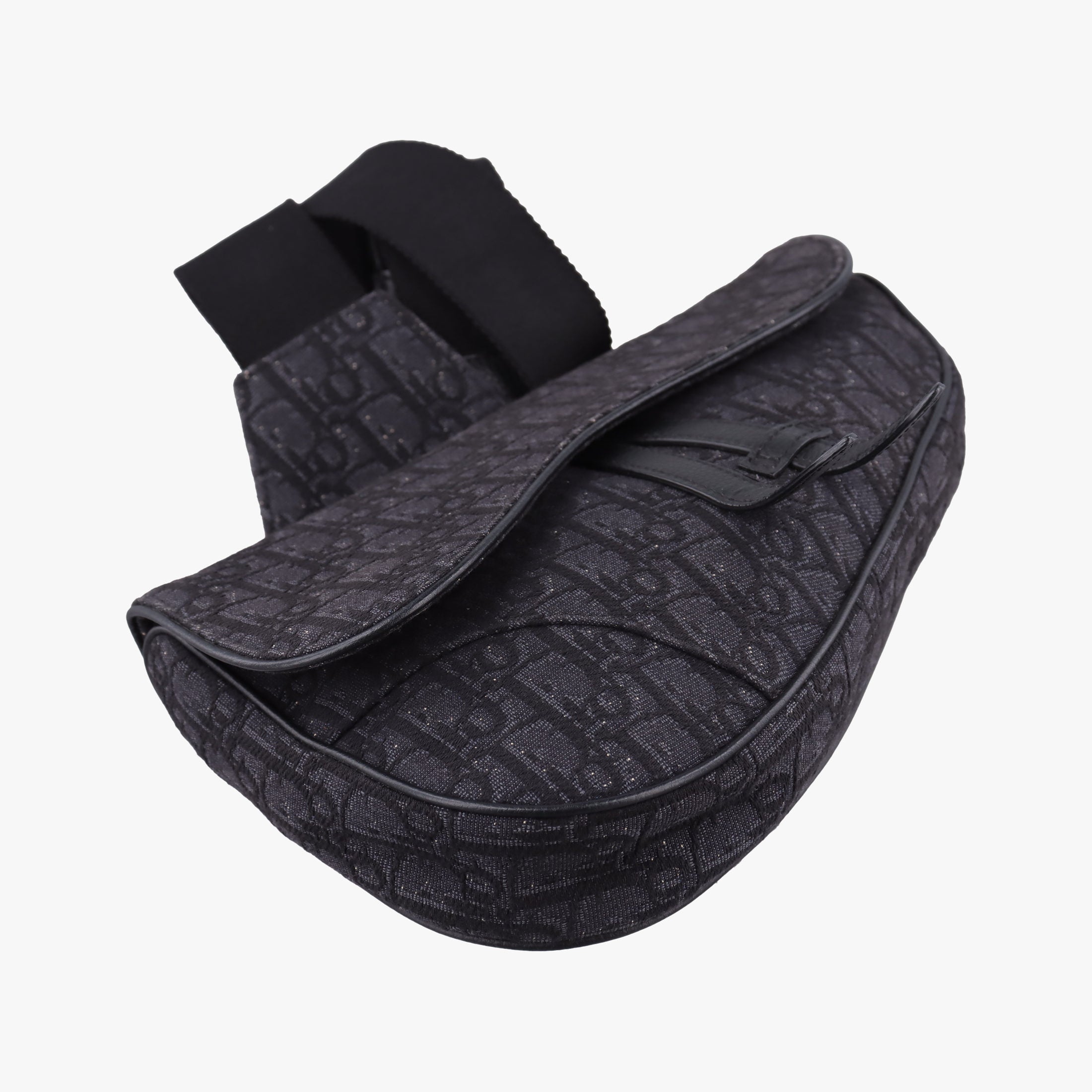 Vintage Christian Dior Saddle Black Jacquard×Leather 1ADPO093YKY shoulderbag | stylenewstar