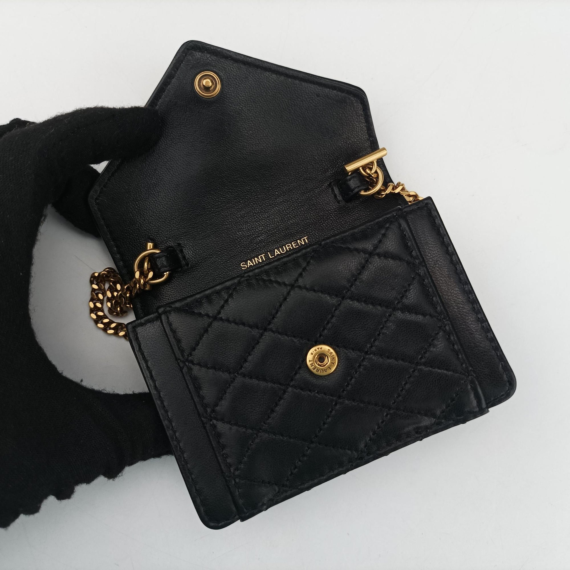 Pre-owned Yves Saint Laurent Gaby Micro Black Leather 685612 shoulderbag | stylenewstar